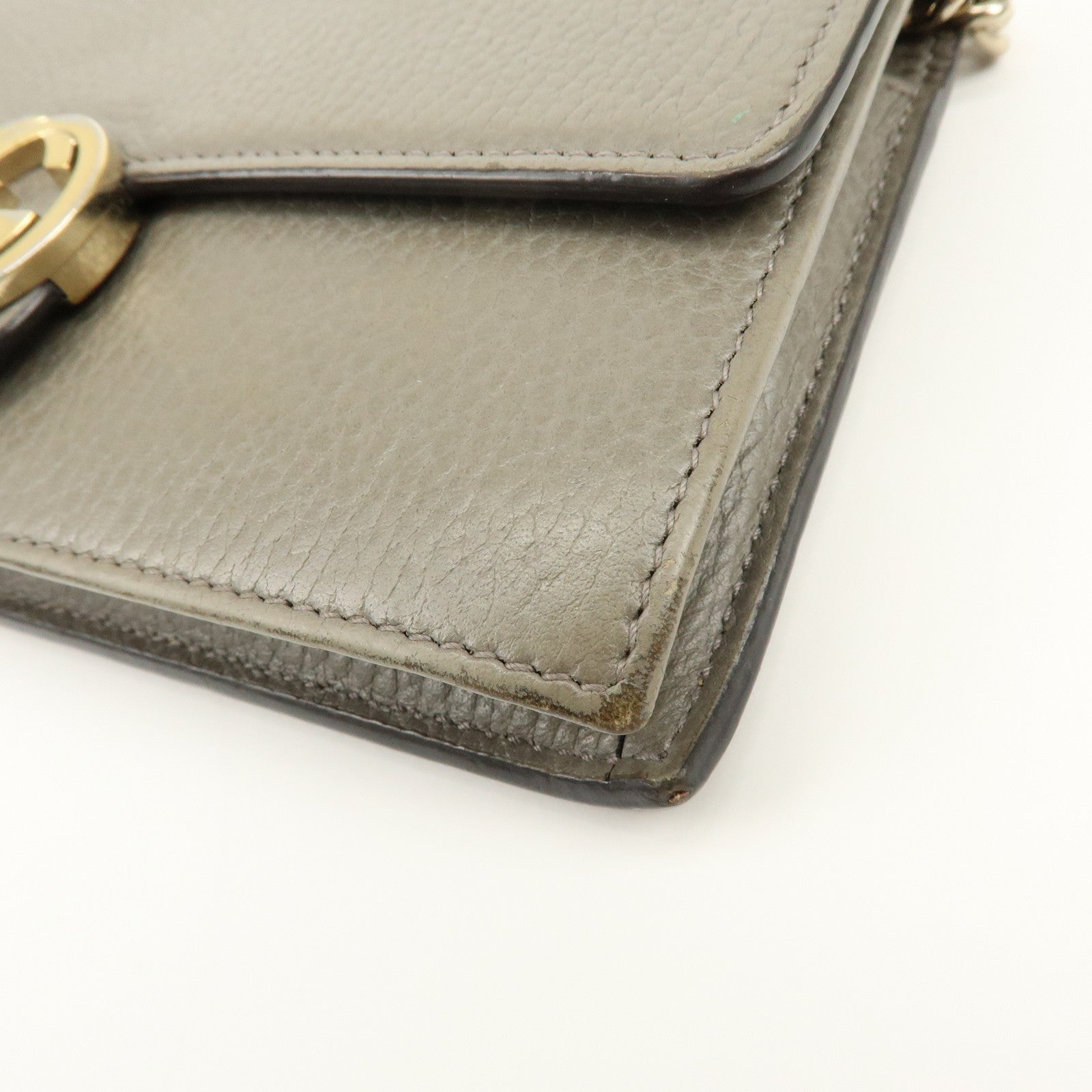GUCCI Interlocking G Leather Chain Wallet Shoulder Bag Gray 510314