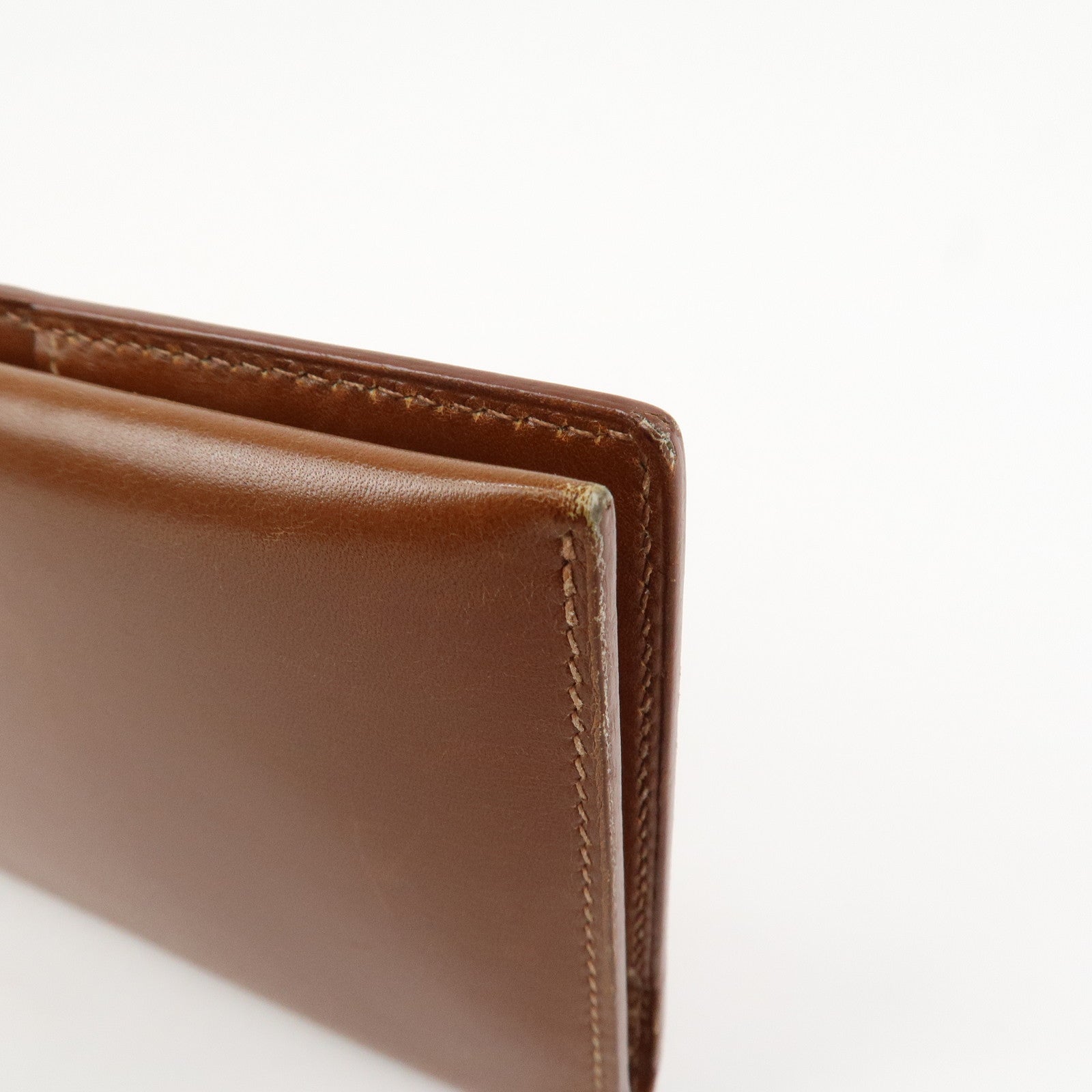 HERMES Bearn Classic Box Calf □O Stamped Bi-Fold Long Wallet Brown