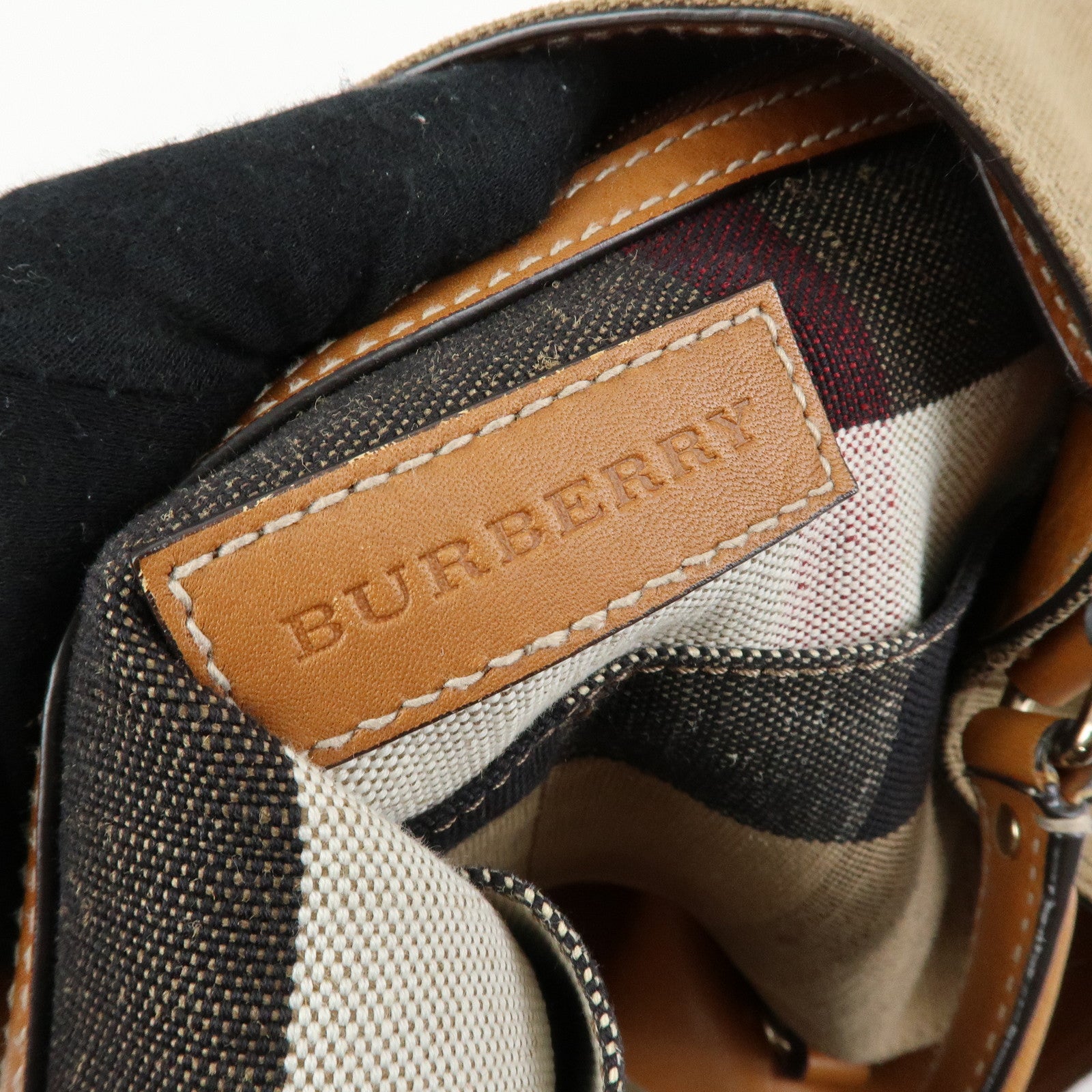 Burberry Nova Plaid Canvas Leather 2Way Shoulder Bag Beige Brown