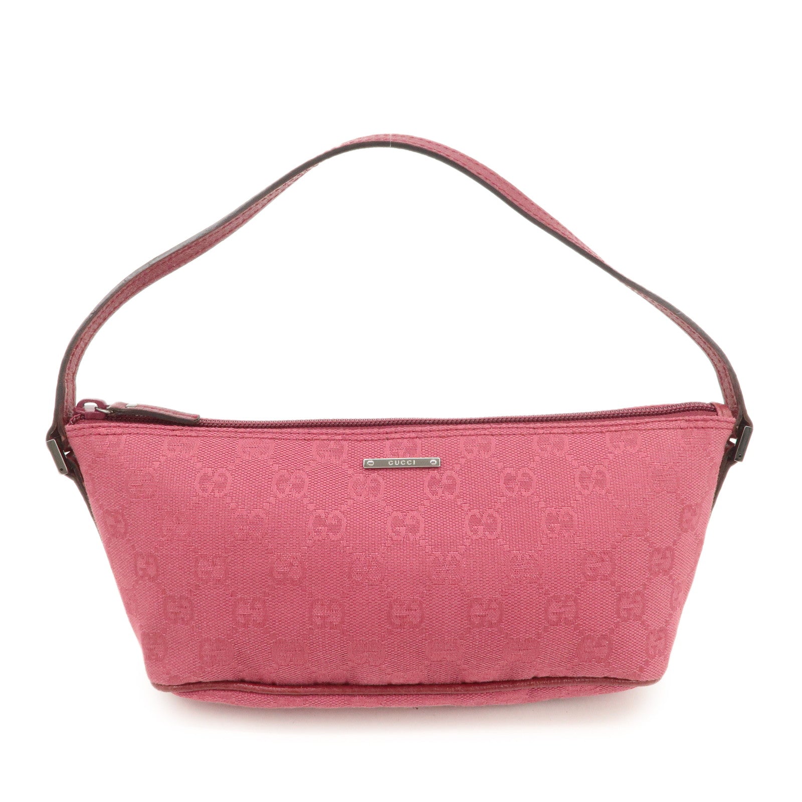 GUCCI Boat Bag GG Canvas Leather Hand Bag Pouch Pink 07198