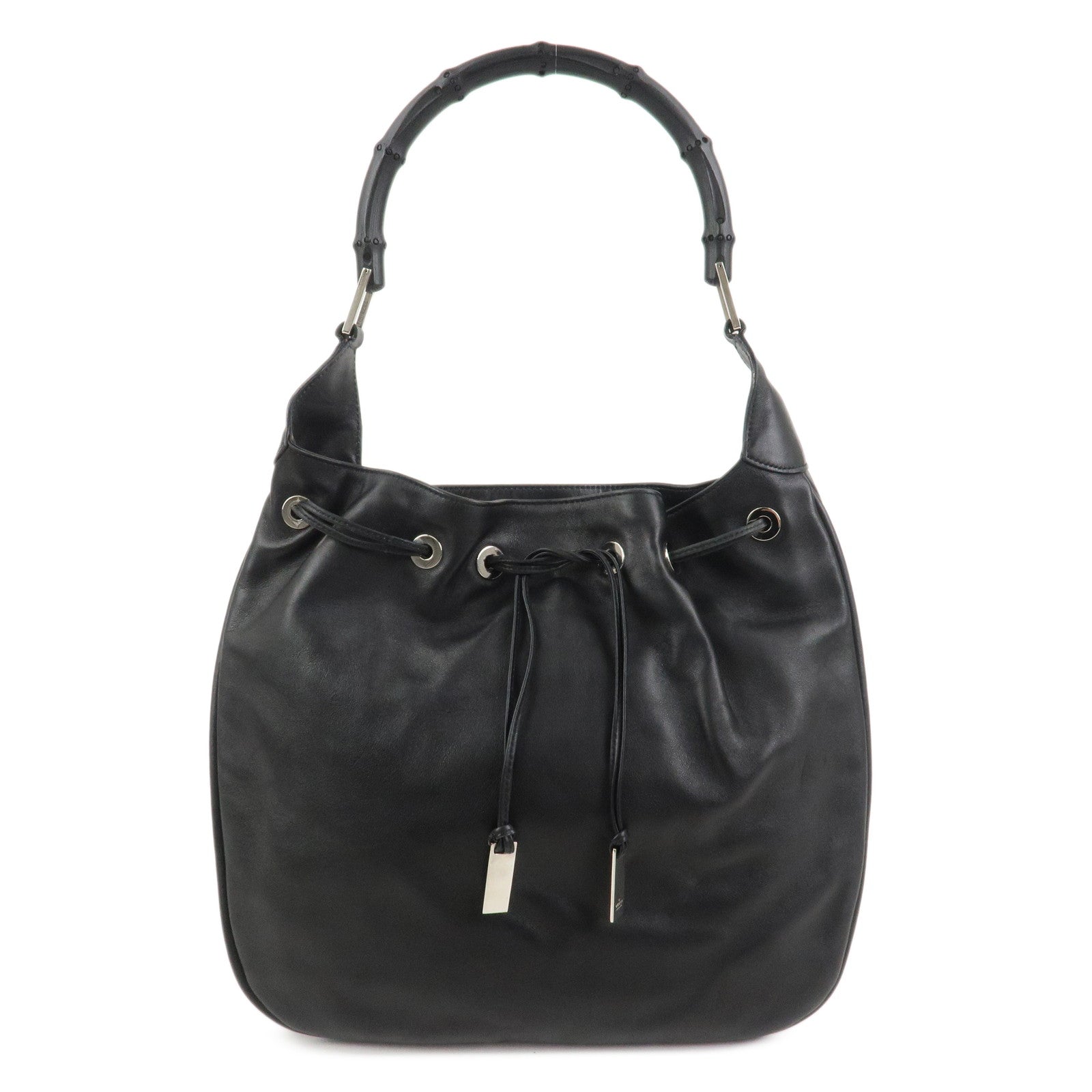 GUCCI Bamboo Leather Shoulder Bag Hand Bag Black 001・4033