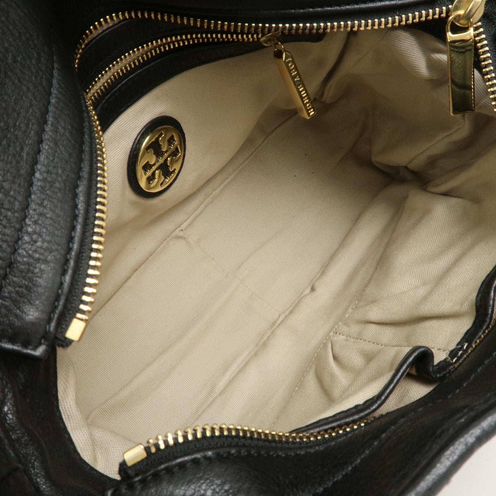 TORY BURCH Logo Leather 2way Hand Bag Black