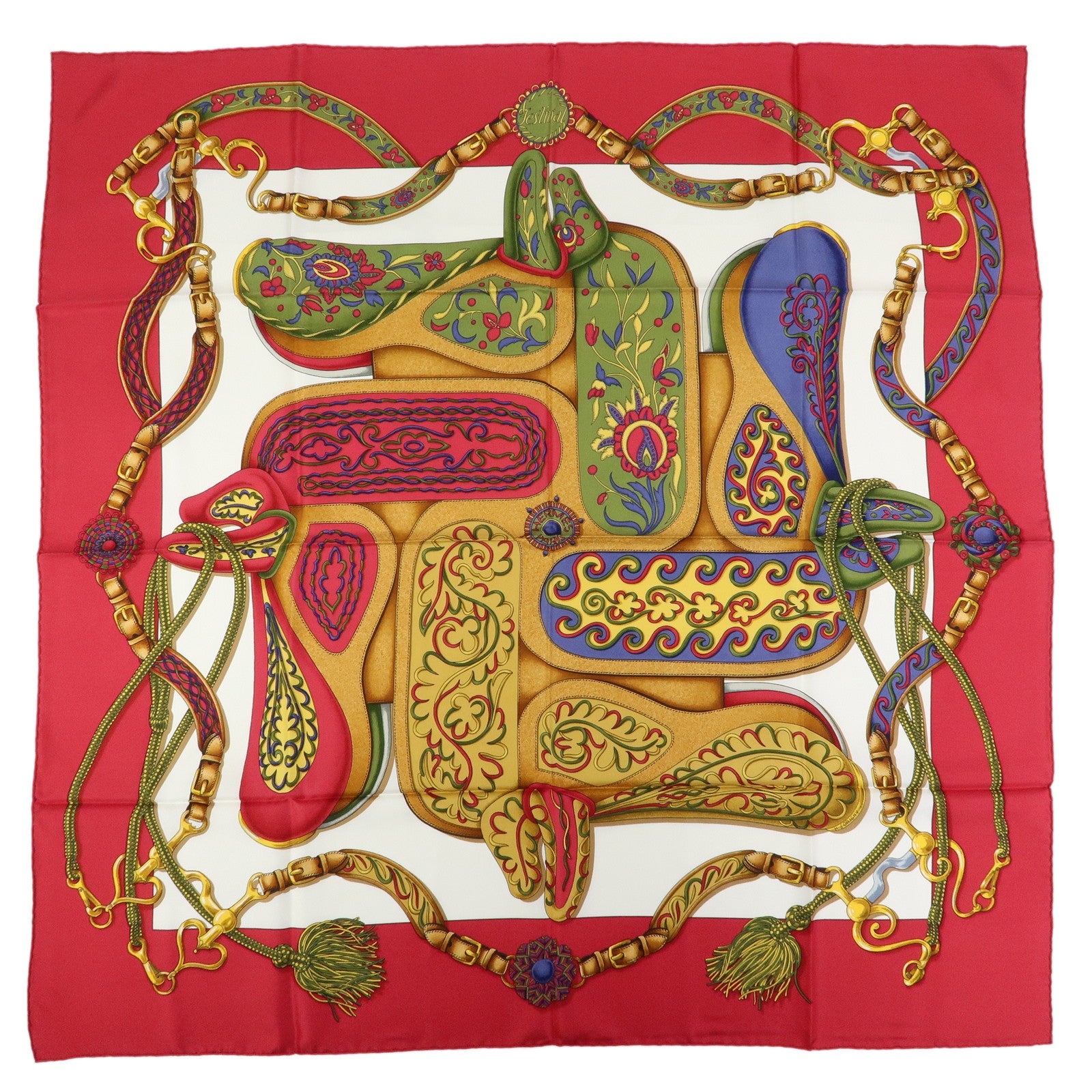 HERMES Carre 90 Silk 100% Scarf Festival Red White