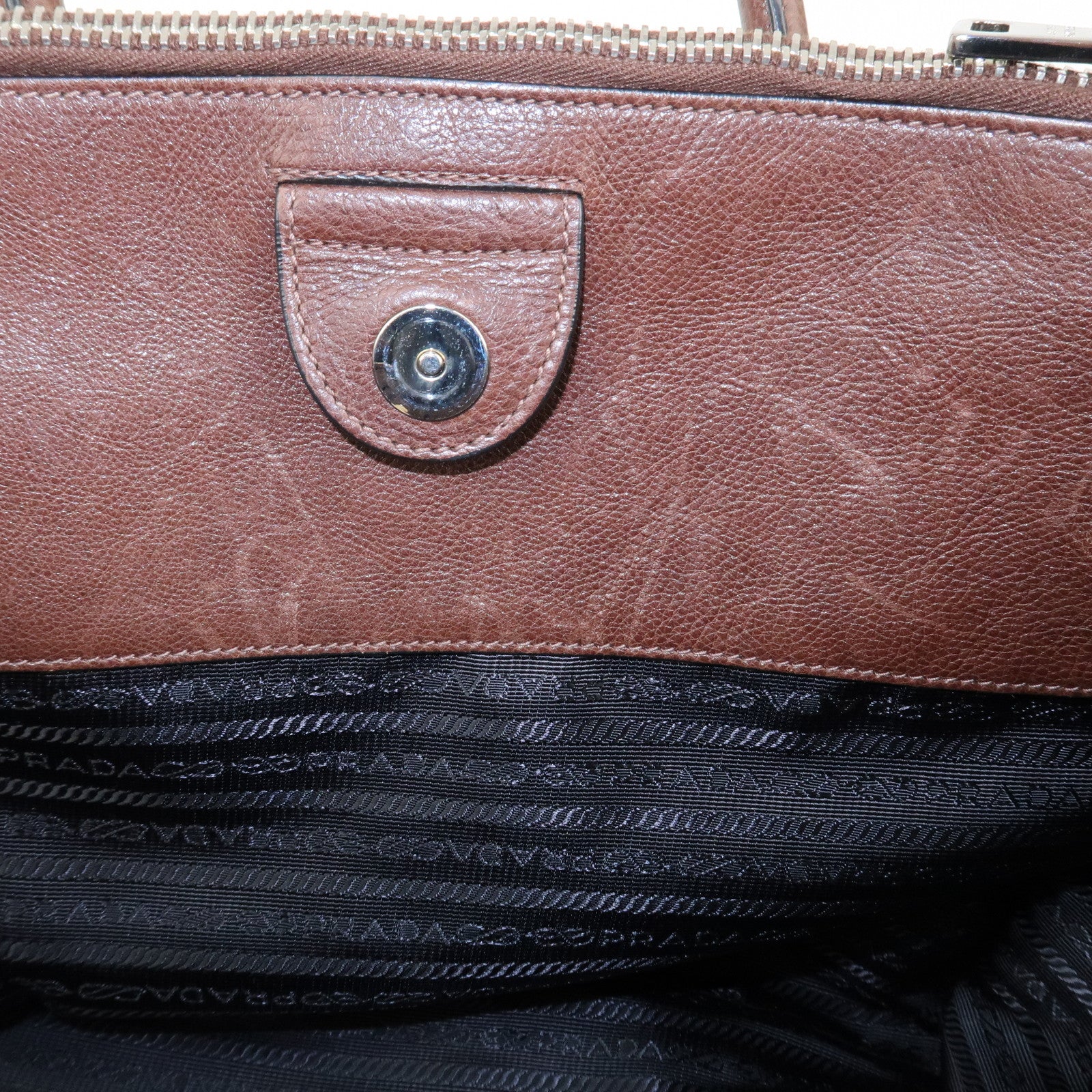 PRADA Triangle Logo Leather 2way Hand Bag Shoulder Bag Brown BN2619 Used
