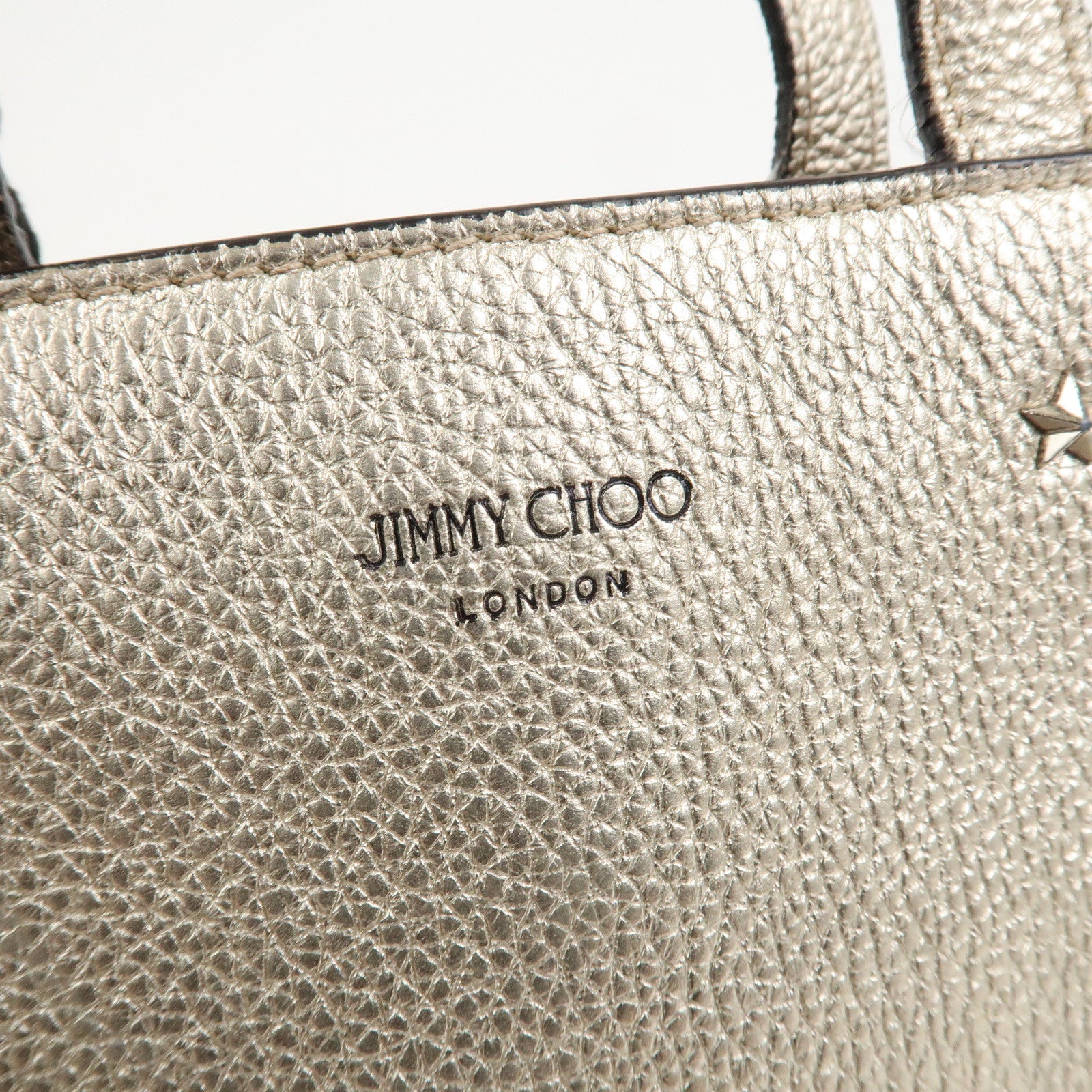 JIMMY CHOO Studs Leather 2Way Bag Hand Bag Silver