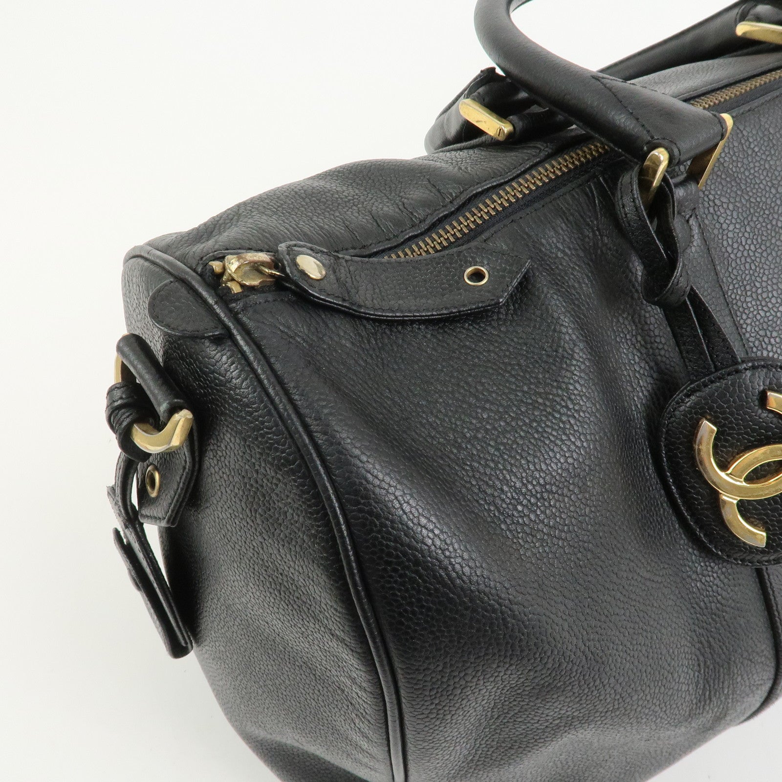 CHANEL COCO Mark Caviar skin Boston Bag Black Gold