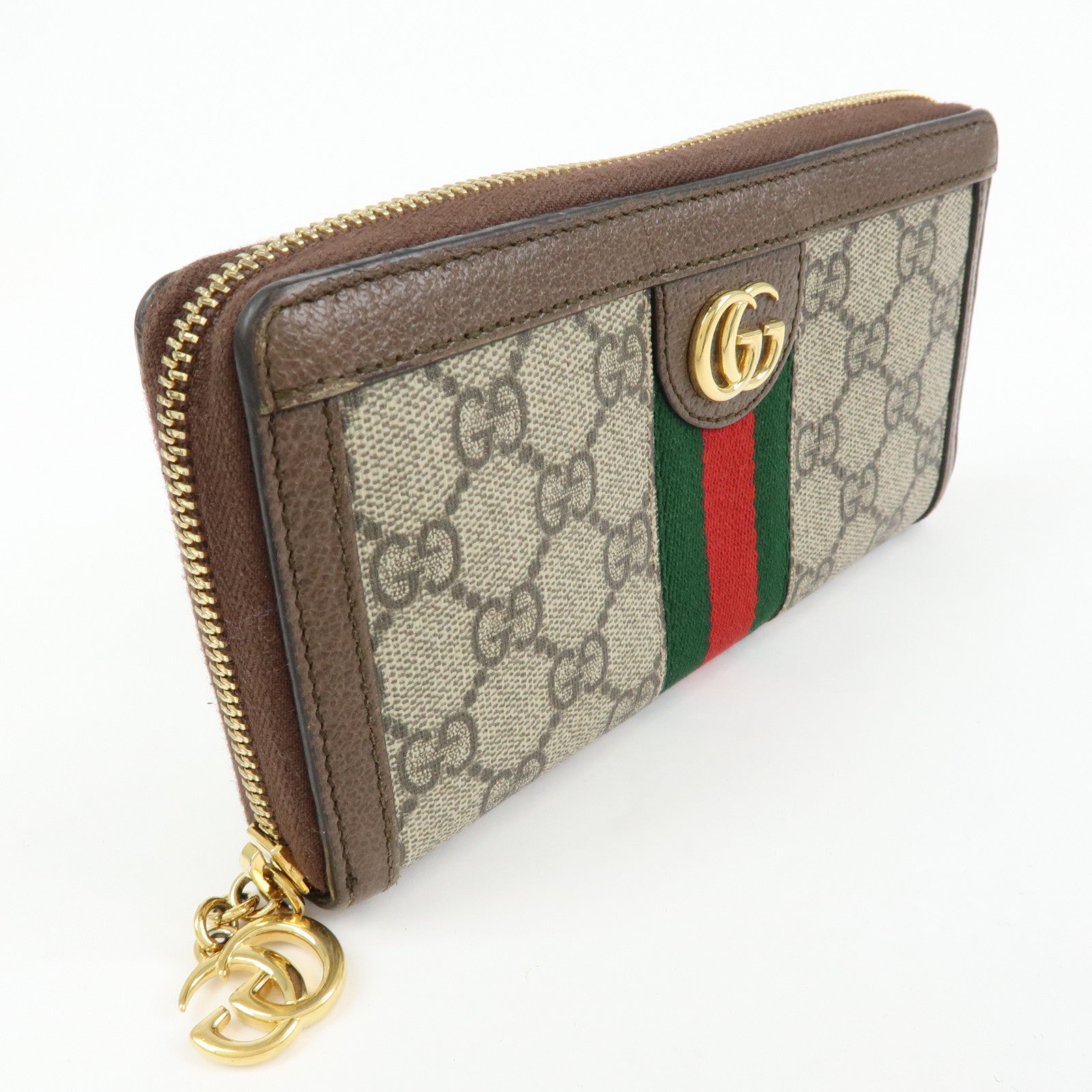 GUCCI Ophidia Sherry GG Supreme Leather Round Zippy Wallet 523154
