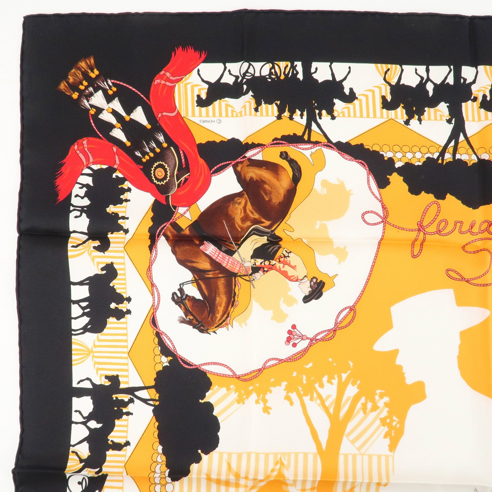 HERMES Carre 90 Silk 100% Scarf Les Voitures A Transformation Black Used