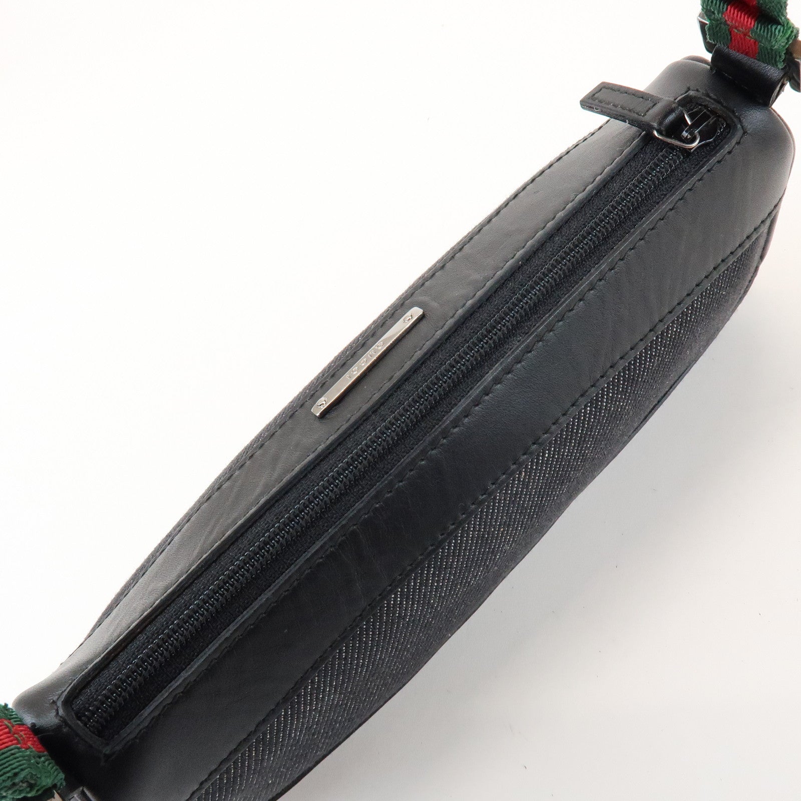 GUCCI Sherry Accessory Pouch Leather Canvas Hand Bag Black 92820