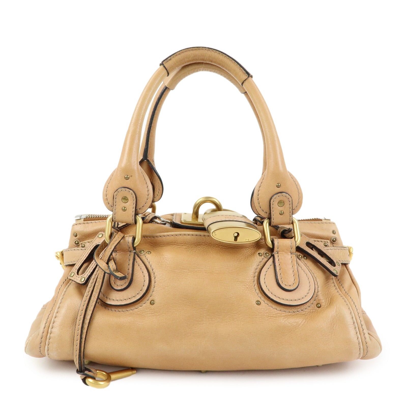 Chloe Paddington Leather Medium Shoulder Bag Boston Bag Light Brown