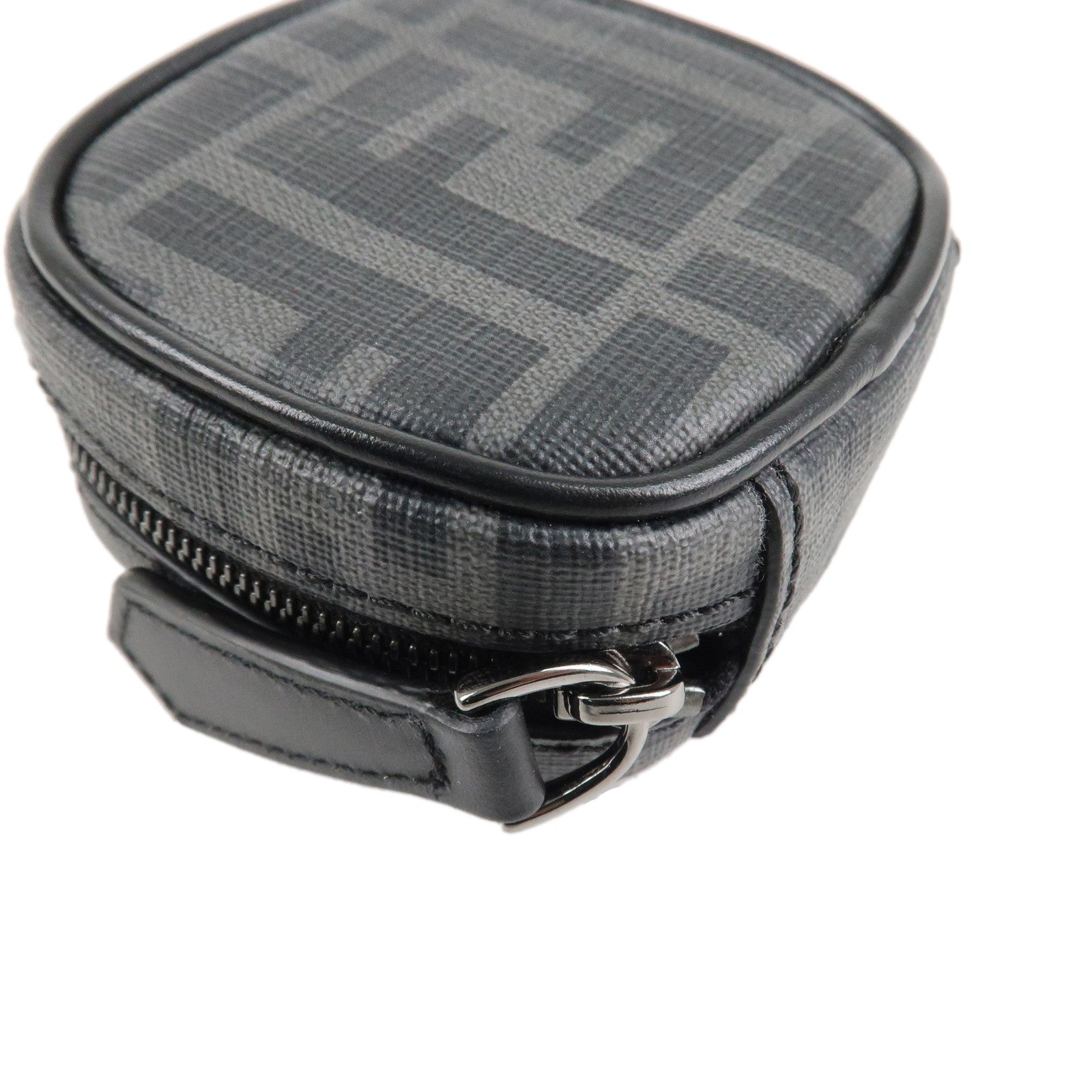 FENDI Zucca Leather PVC Airpods Case Black Gray 7AS121 Used