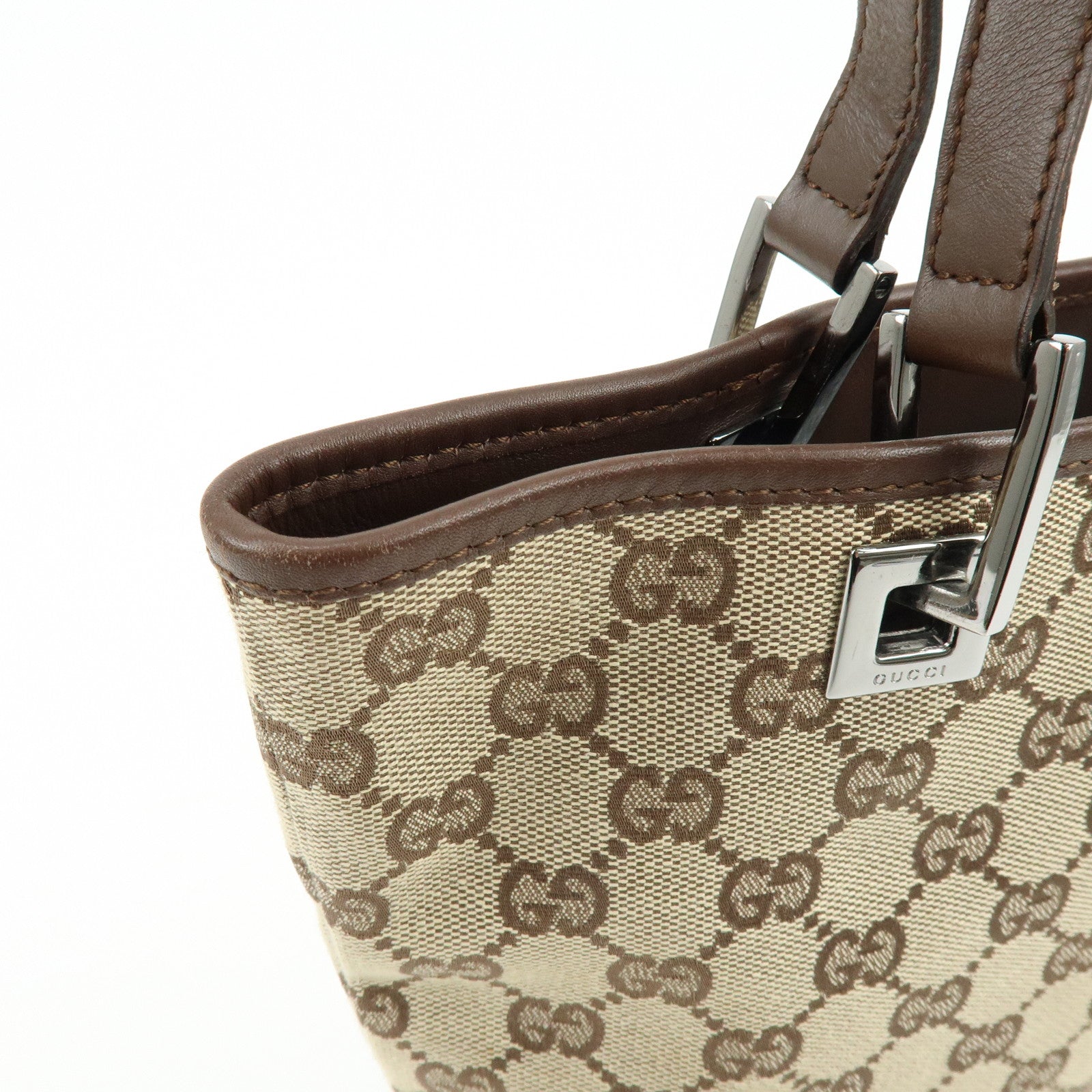 GUCCI GG Canvas Leather Tote Bag Shoulder Bag Beige Brown 31244