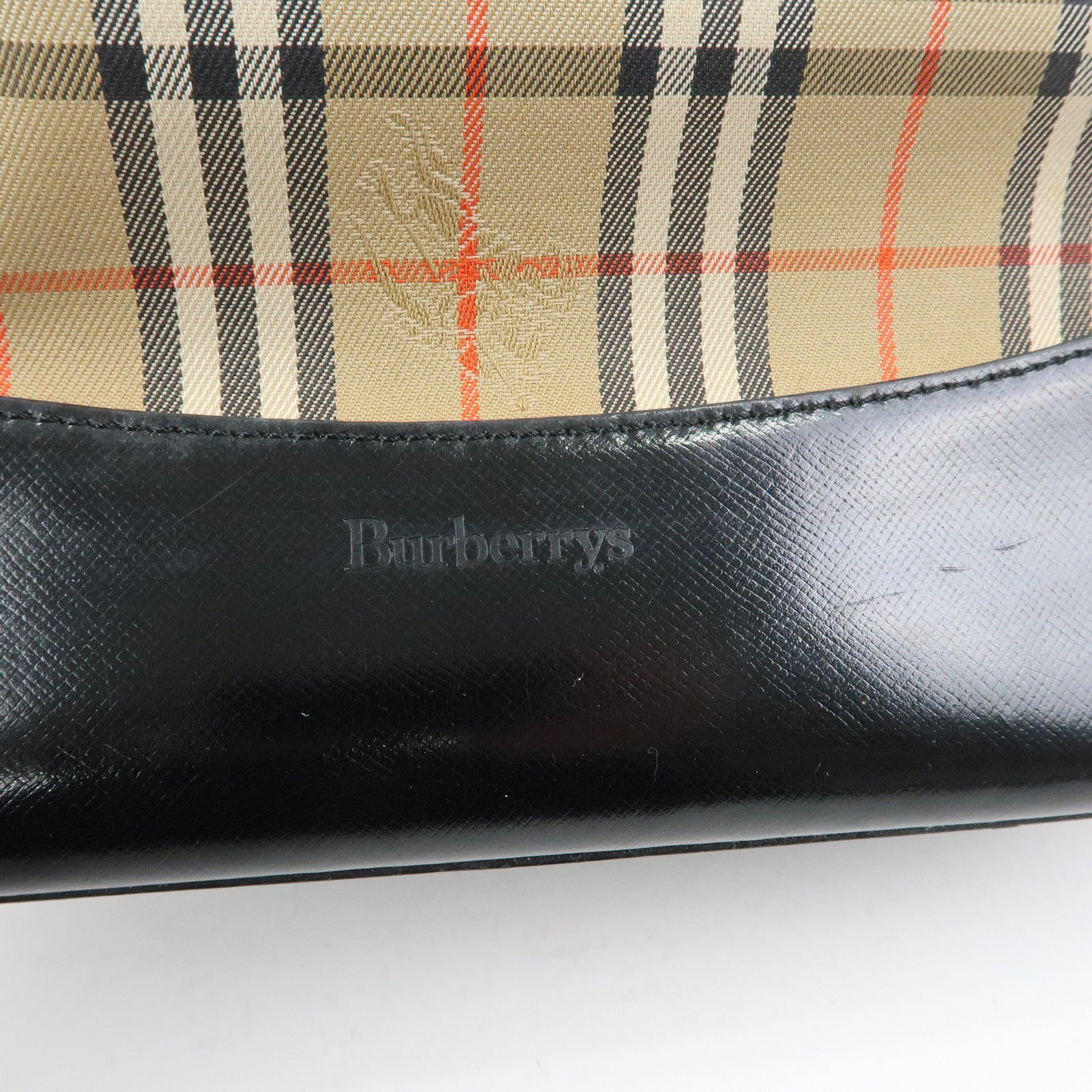 BURBERRY Canvas Leather Nova Plaid Tote Shoulder Bag Beige Black