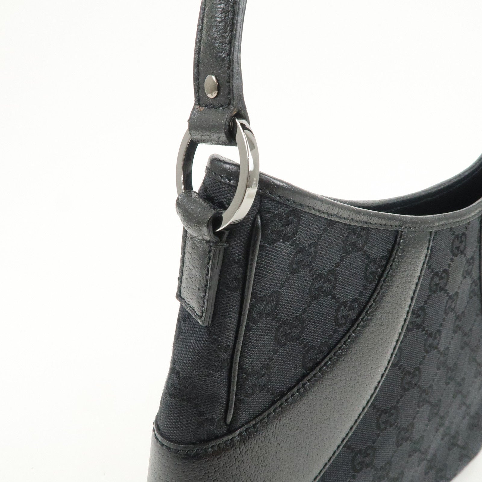 GUCCI GG Canvas Leather Shoulder Bag Hand Bag Black 113012