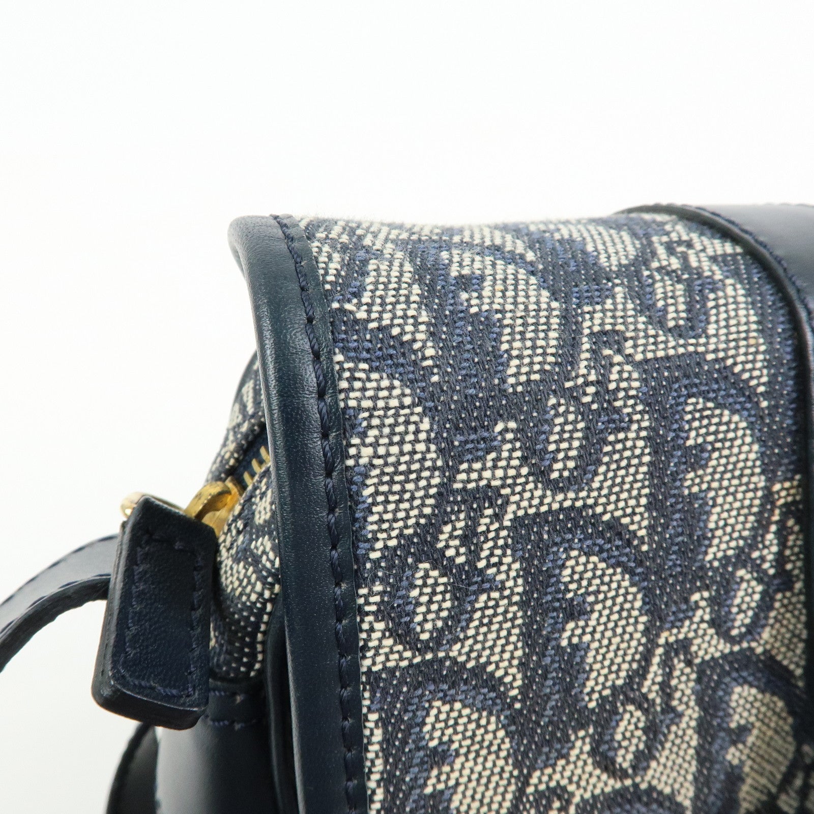 Christian Dior Trotter Jacquard Leather Shoulder Crossbody Bag Navy