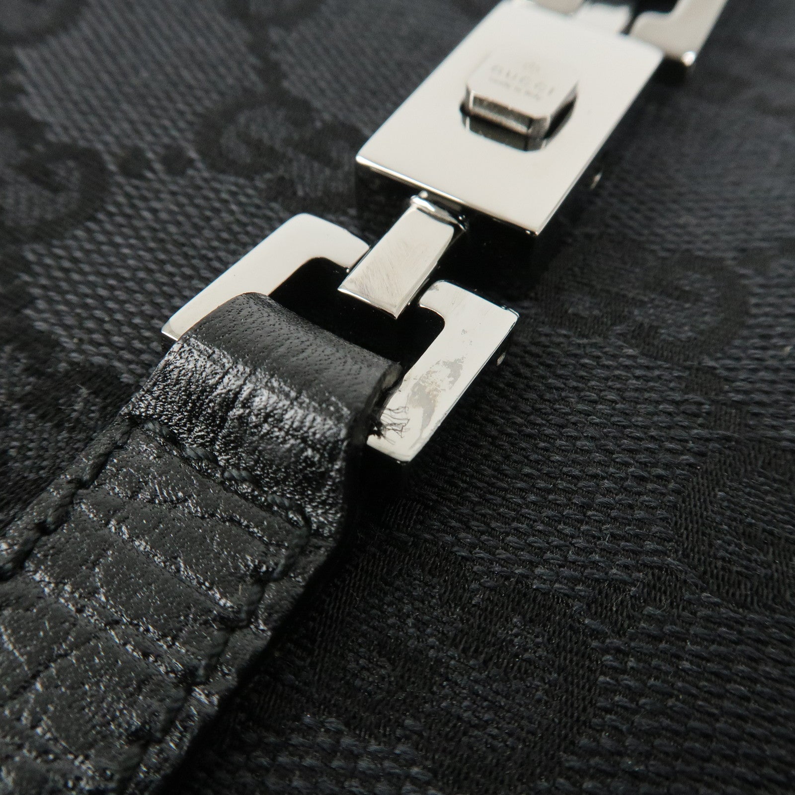 GUCCI Jackie GG Canvas Leather Shoulder Bag Hand Bag Black 01721 Used