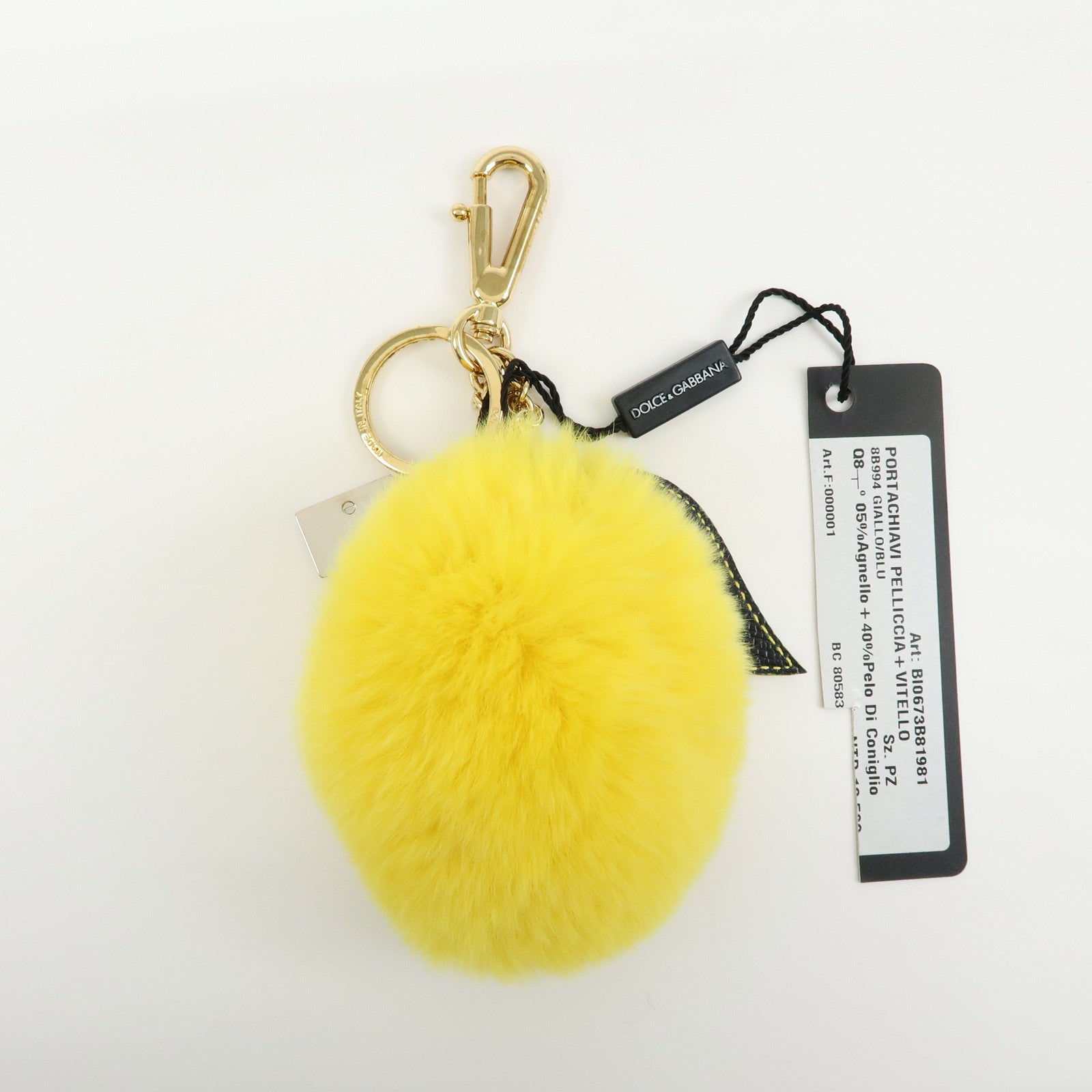 Dolce&Gabbana Fur Leather Lemon Motif Bag Charm Key Chain Yellow