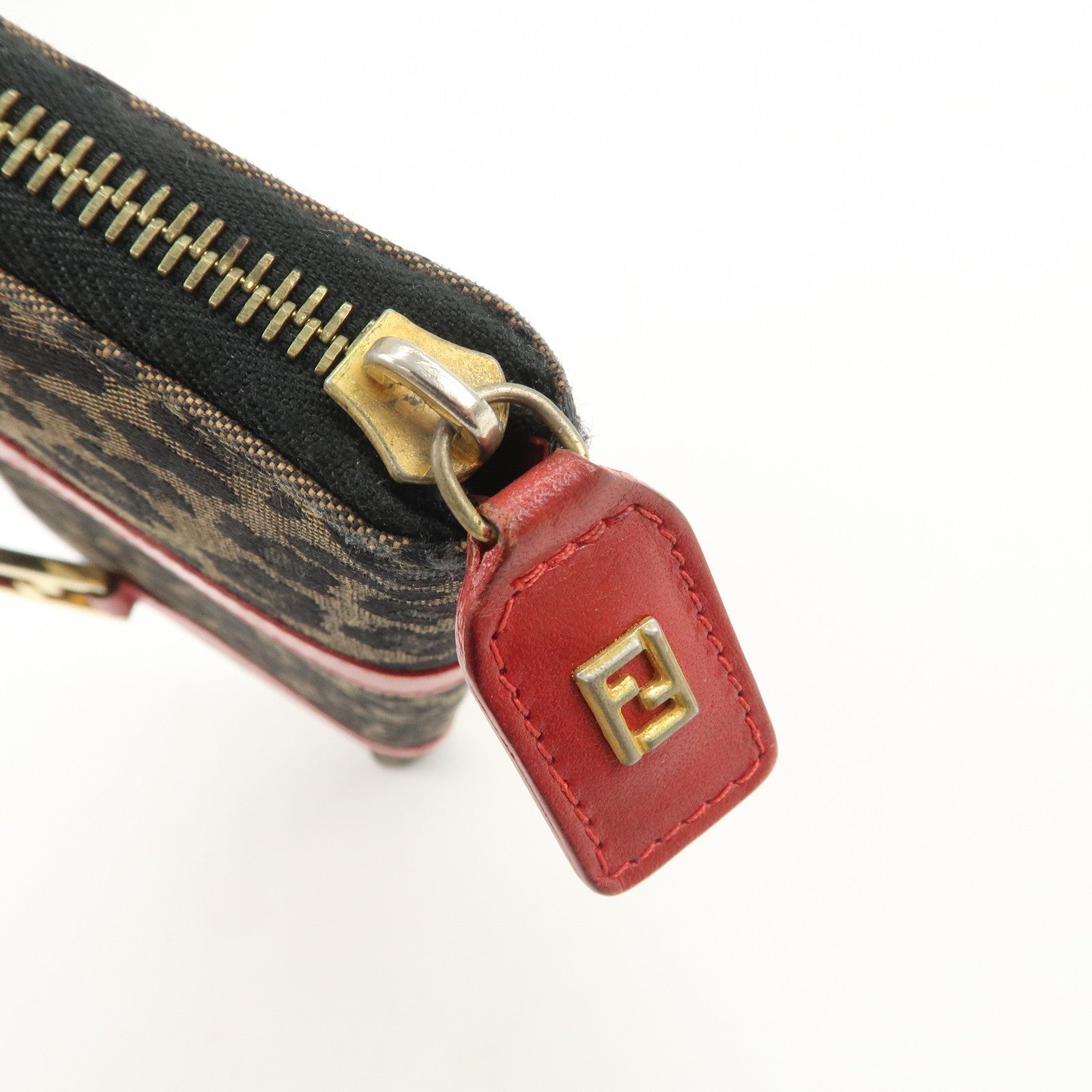 FENDI Logo Canvas Leather Hand Bag Leopard Red 26347