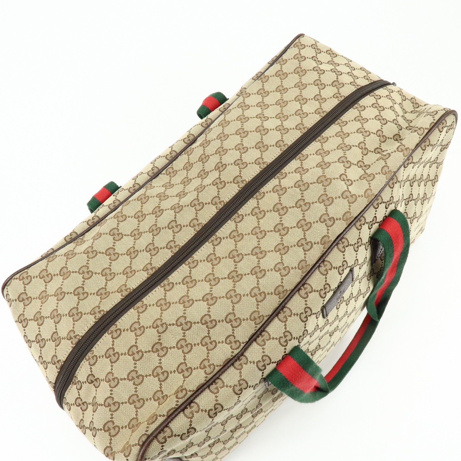 GUCCI Sherry GG Canvas Leather Boston Bag Beige Brown 146310
