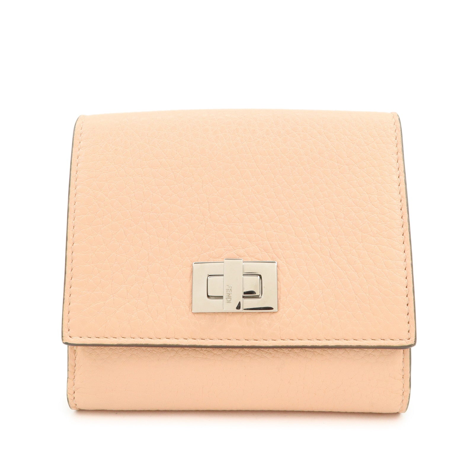 FENDI Peekaboo Leather Bi-fold Compact Wallet Pink Yellow 8M0438