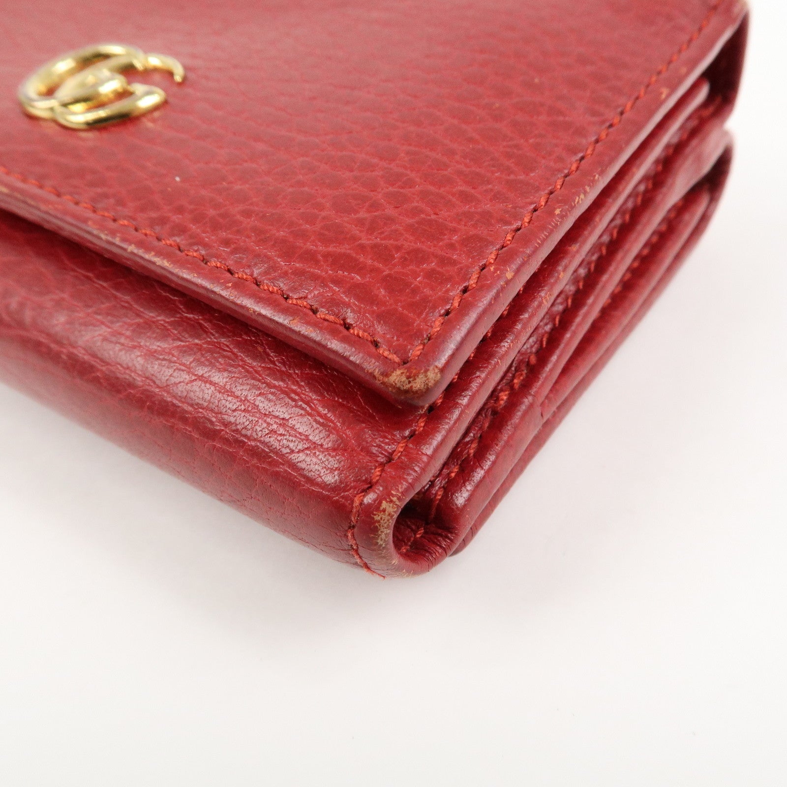 GUCCI GG Marmont Leather Tri-fold Compact Wallet Red 474746