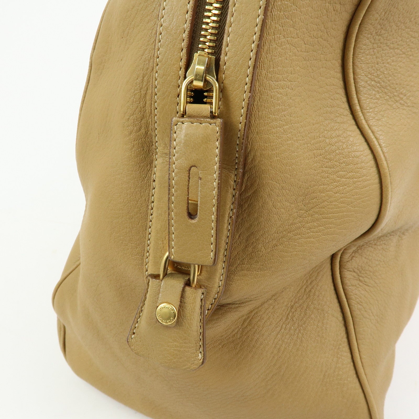 PRADA Logo Leather Boston Bag Hand Bag Travel Bag Brown