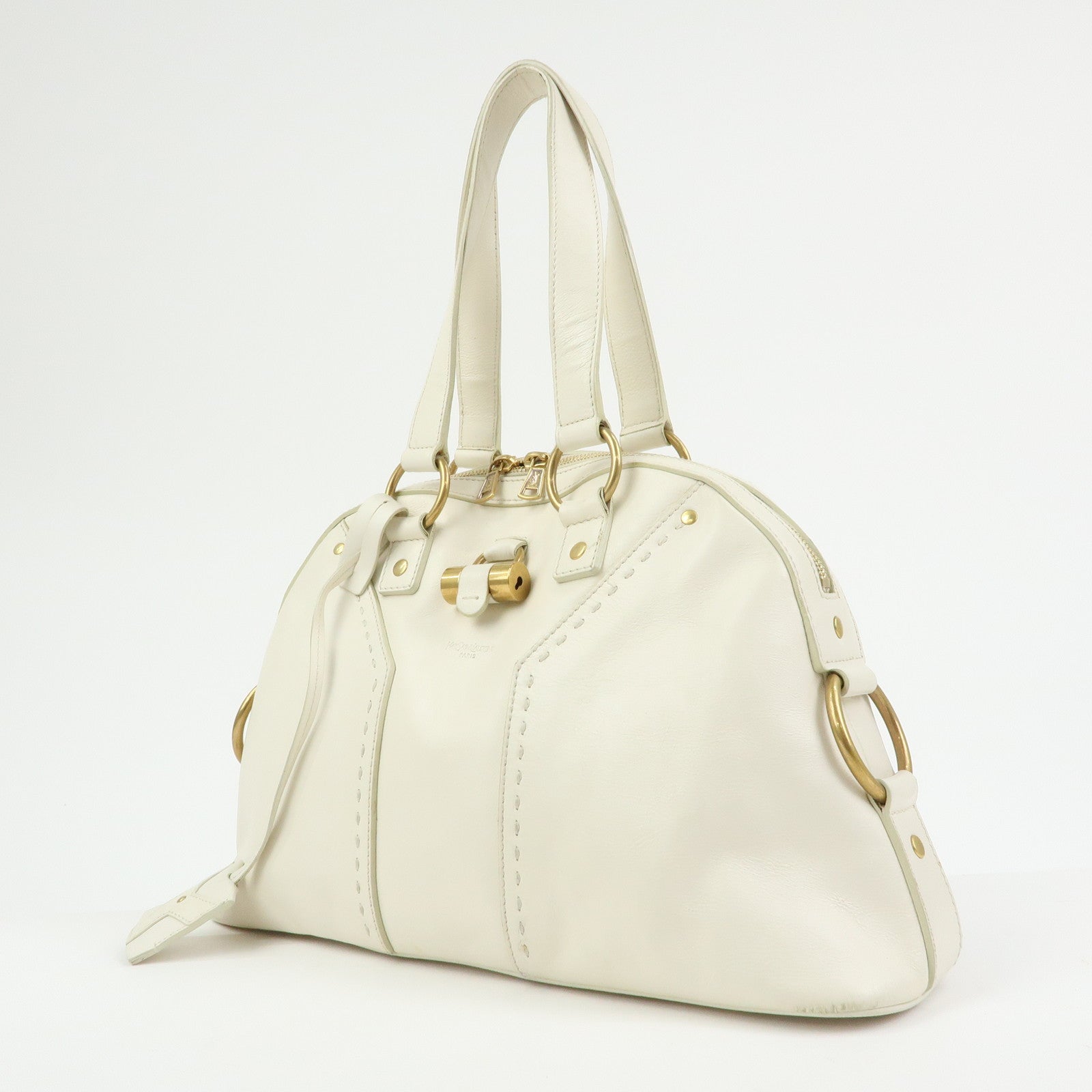 SAINT LAURENT PARIS Muse Y Line Leather Hand Bag Ivory 156465