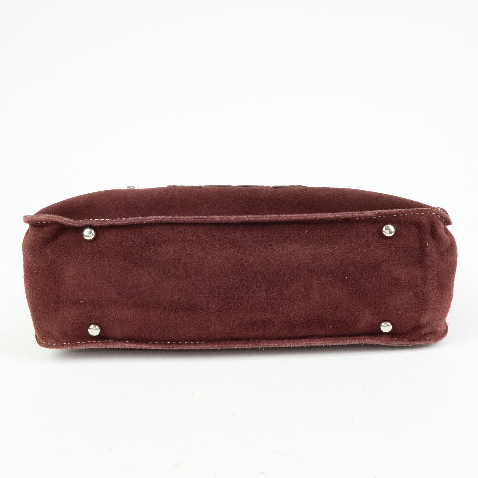 LOEWE Anagram Suede Leather Studs Hand Bag Bordeaux