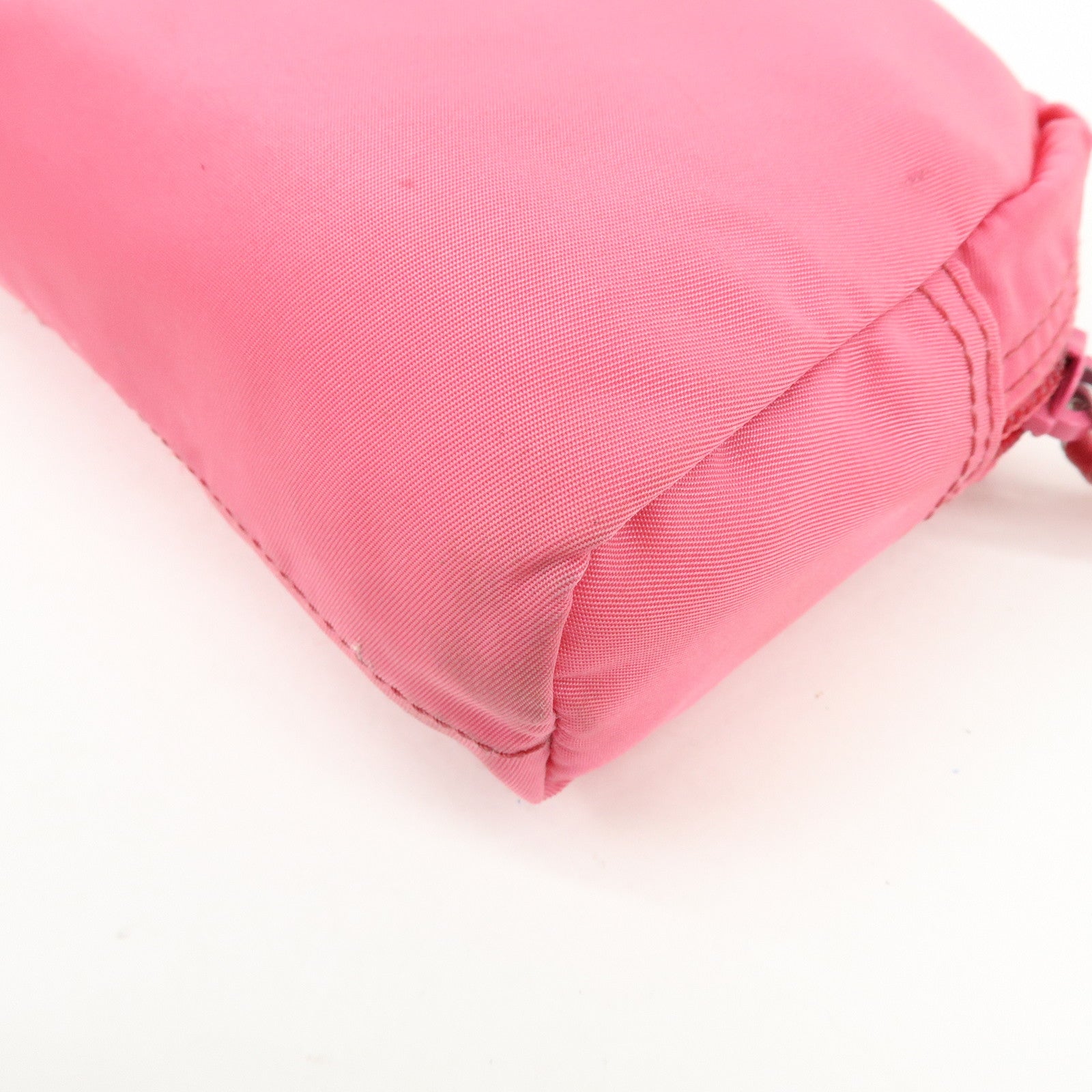 PRADA Triangle Logo Nylon Leather Cosmetic Pouch Pink 1NA021