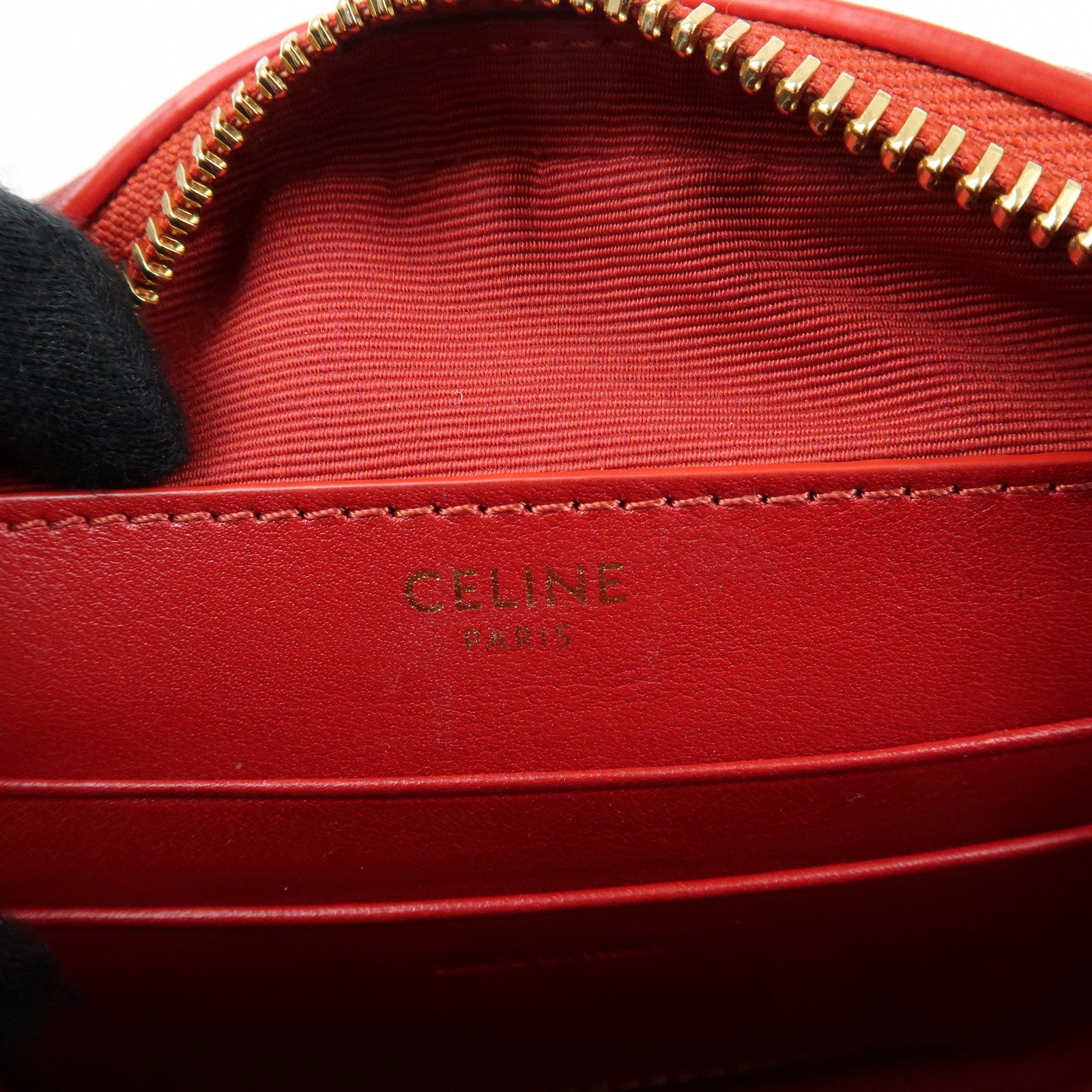 CELINE Leather Shoulder Bag Crossbody Bag C Charm Red