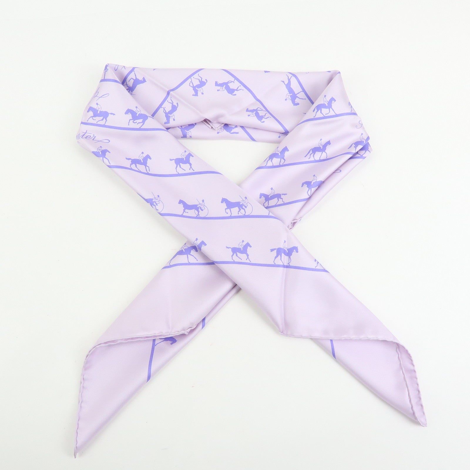 HERMES Carre 90 Silk 100% Saut Galop Canter Rack Scarf Light Purple