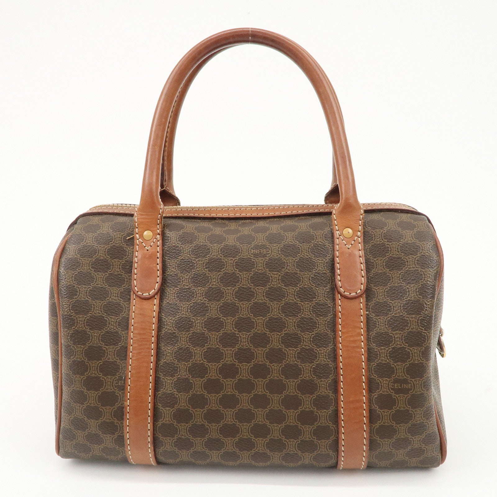 CELINE Macadam PVC Leather Boston Bag Brown Gold HDW