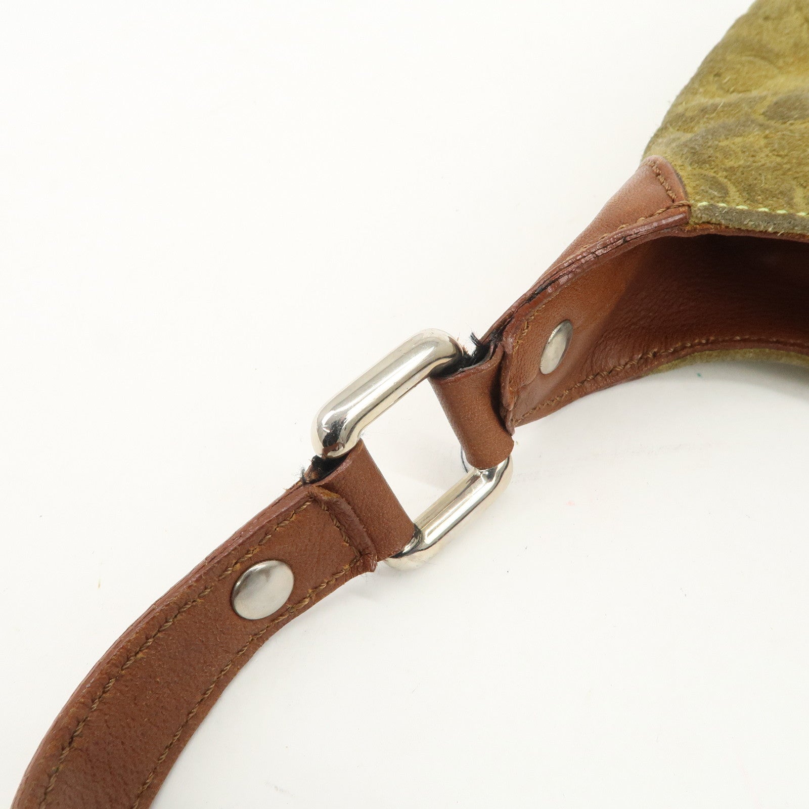 CELINE C Macadam Suede Leather Shoulder Bag Hand Bag Green Brown