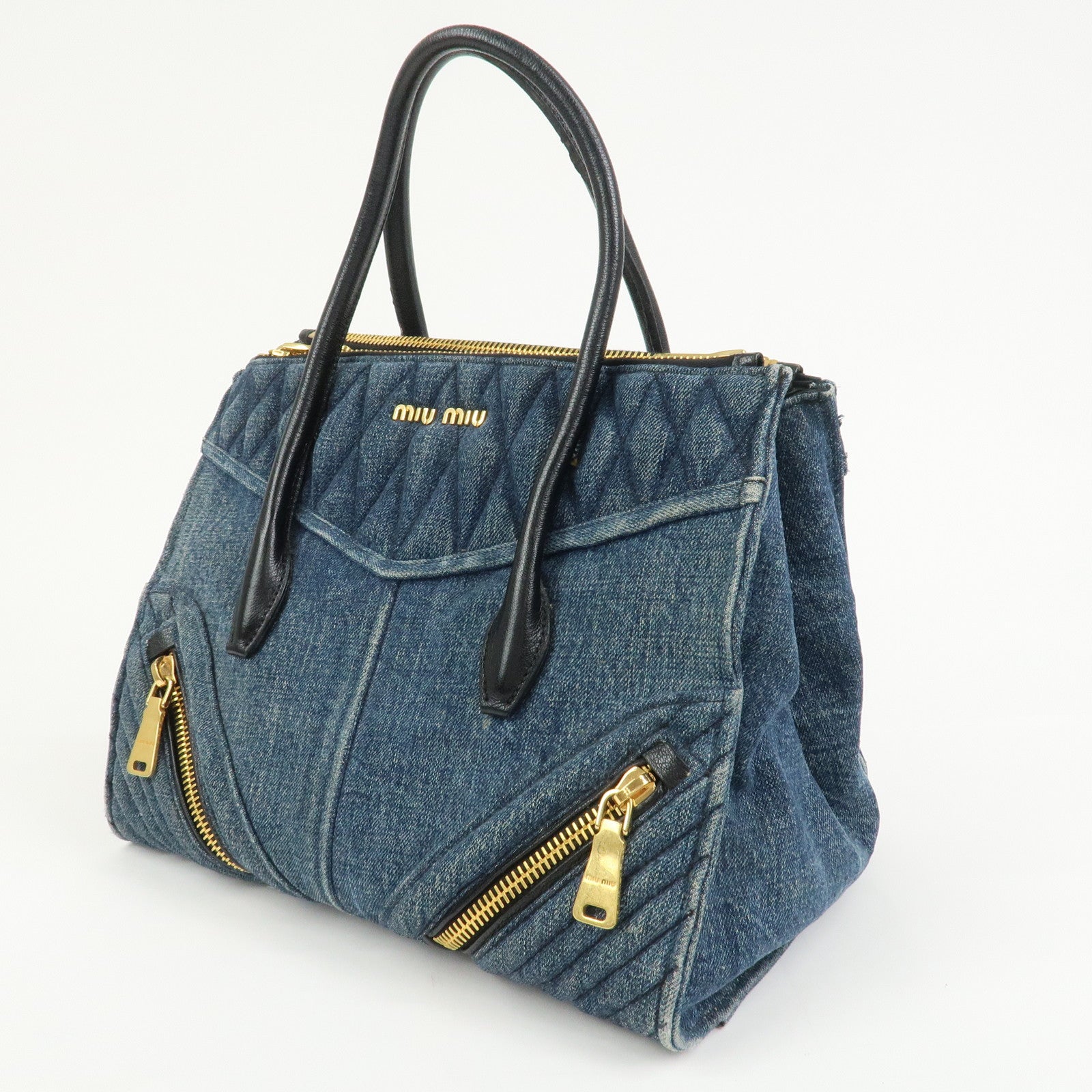 MIU MIU Biker Denim 2Way Hand Bag Shoulder Bag Blue RN1031