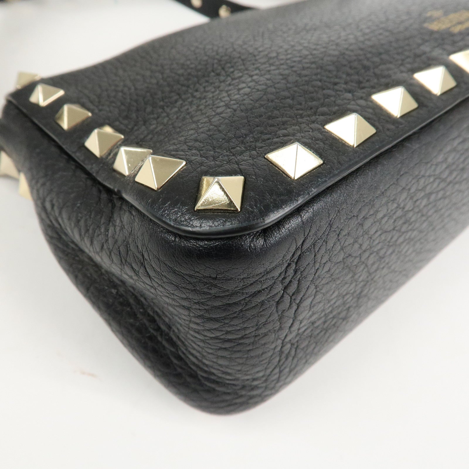 VALENTINO Rock Studs Grained Calf Leather 2Way Shoulder Bag Black