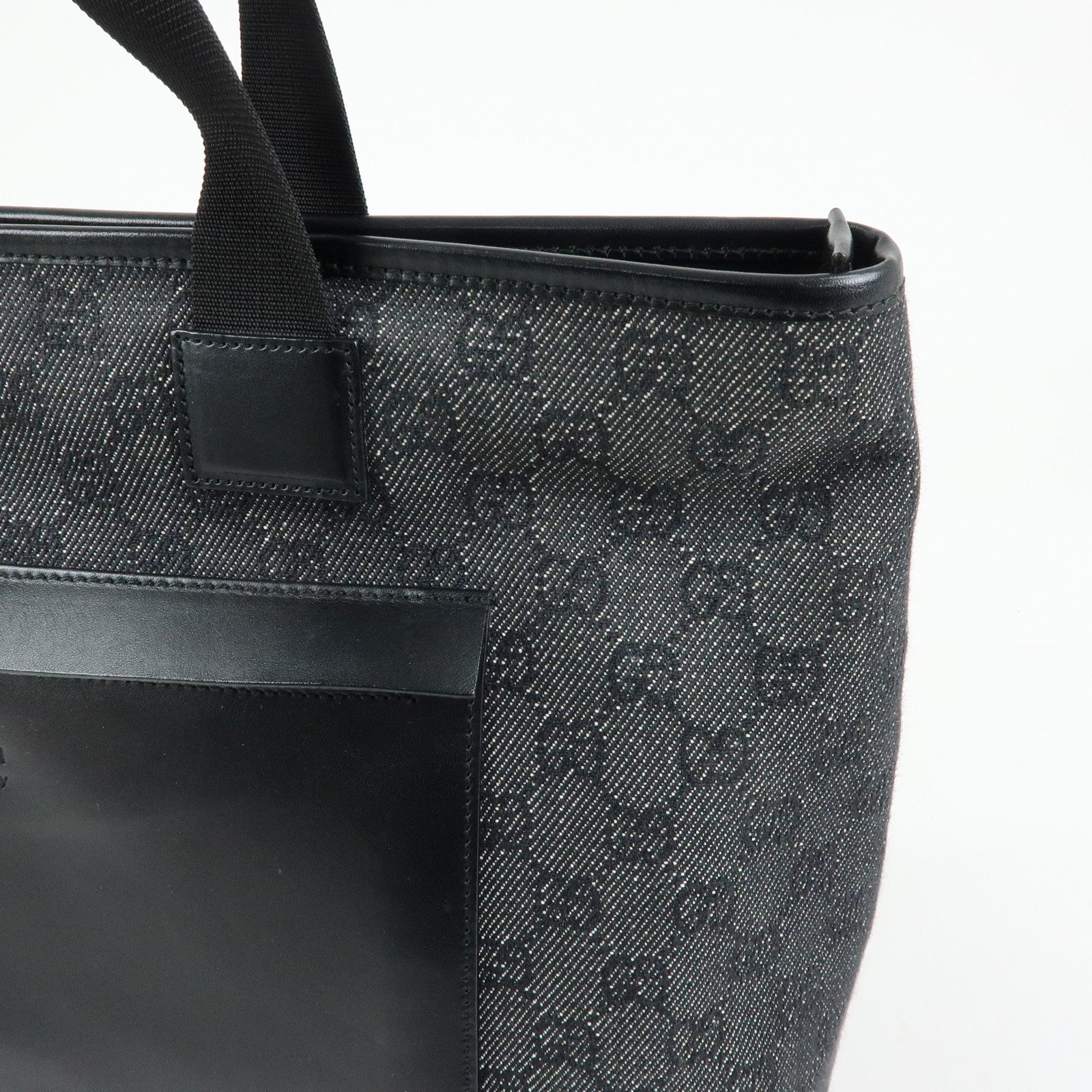 GUCCI GG Denim Leather Tote Bag Shoulder Bag Black 34339