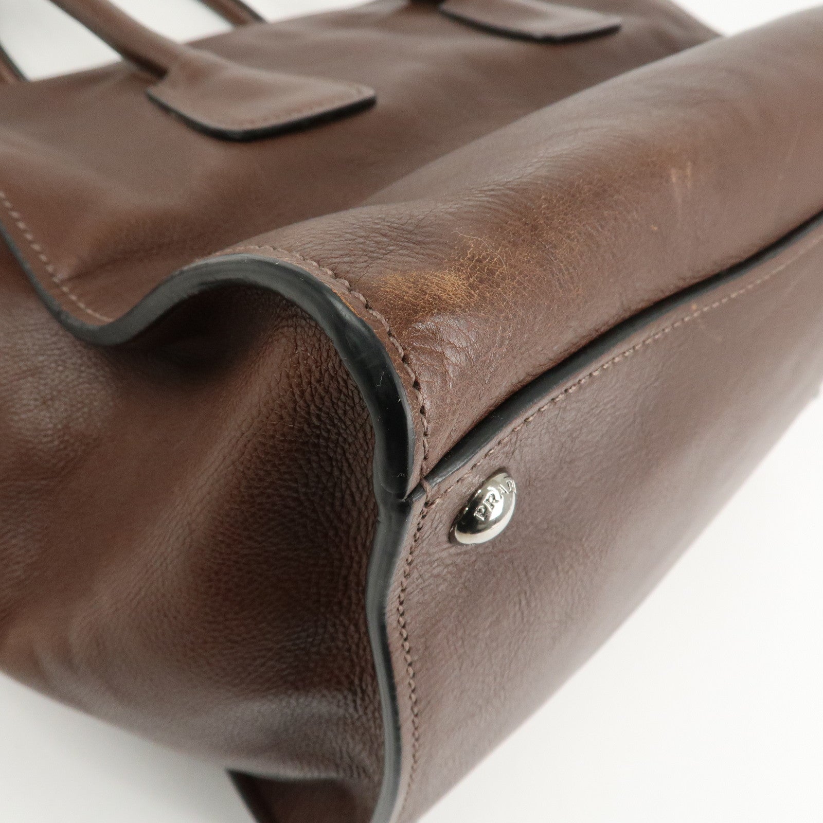 PRADA Triangle Logo Leather 2way Hand Bag Shoulder Bag Brown BN2619 Used
