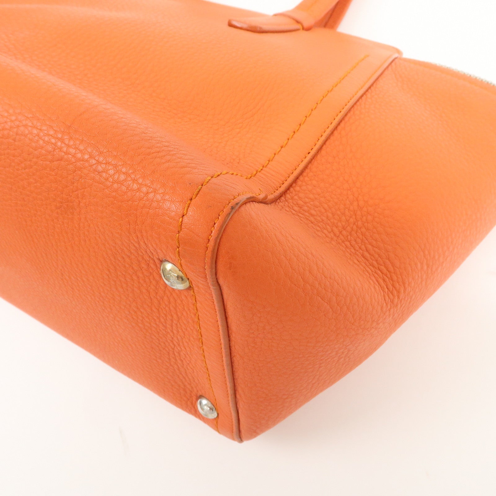 Ferragamo Gancini Leather Tote Bag Hand Bag SHouder Bag Orange