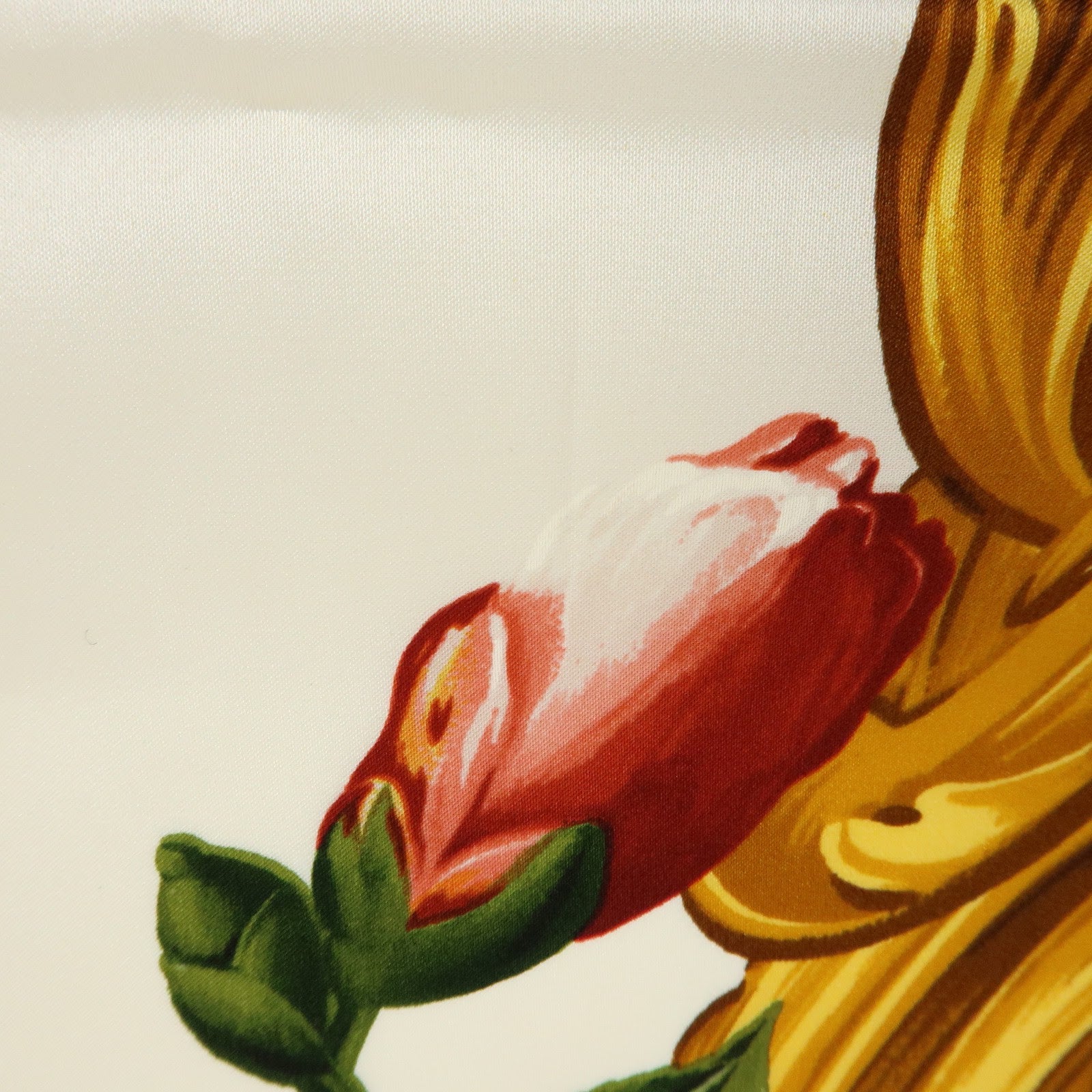 CHANEL Silk 100% Scarf Flower Print White Red Gold