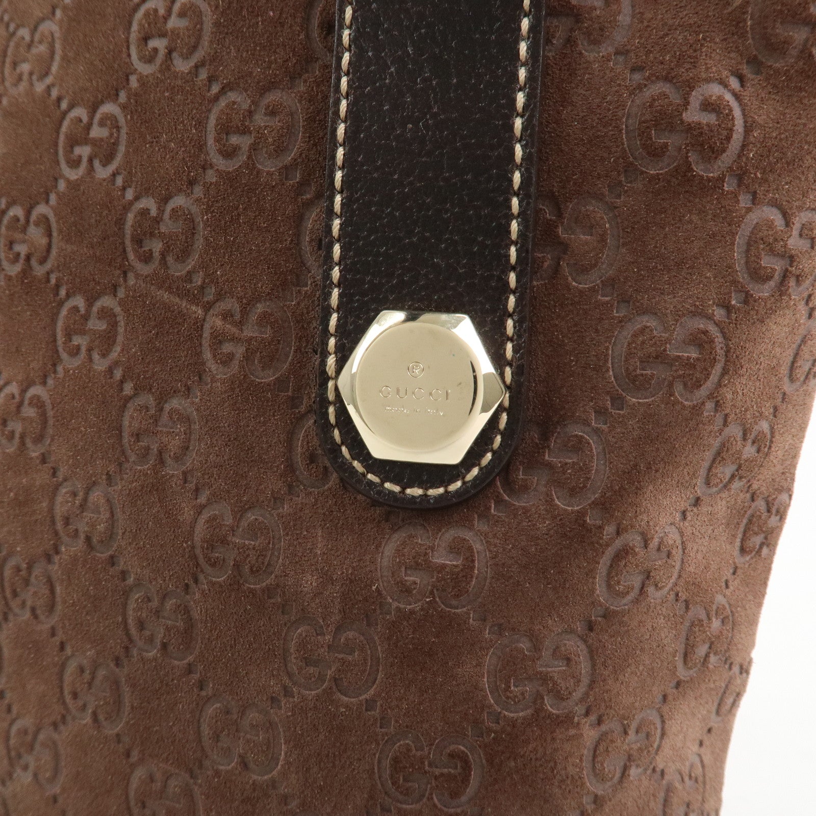 GUCCI GG Monogram Suede Leather Tote Bag Brown 153361