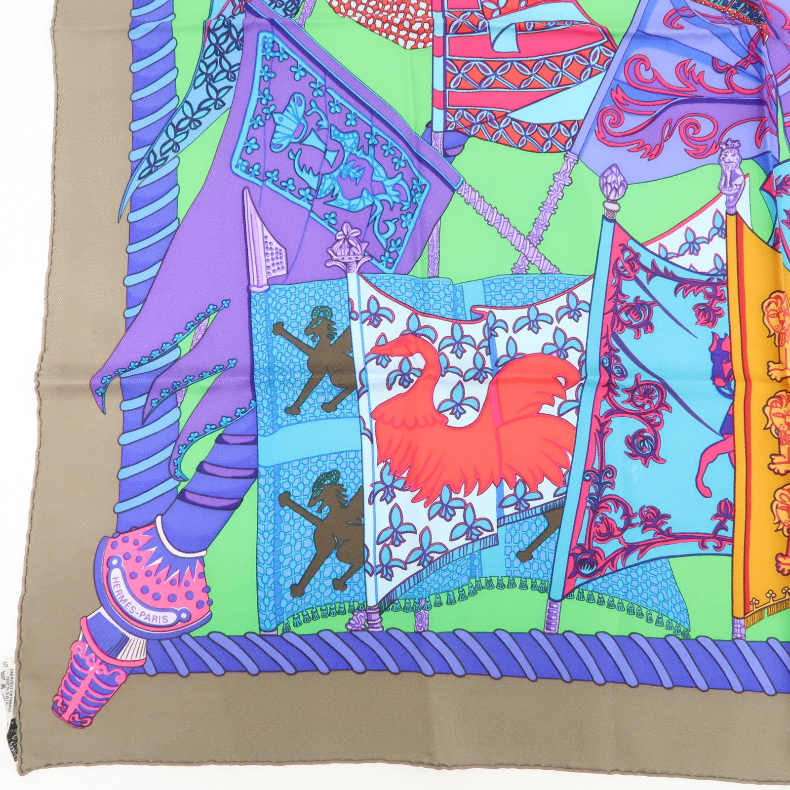 HERMES Carre 90 Silk 100% Etendards et Bonnieres Scarf Multi Color