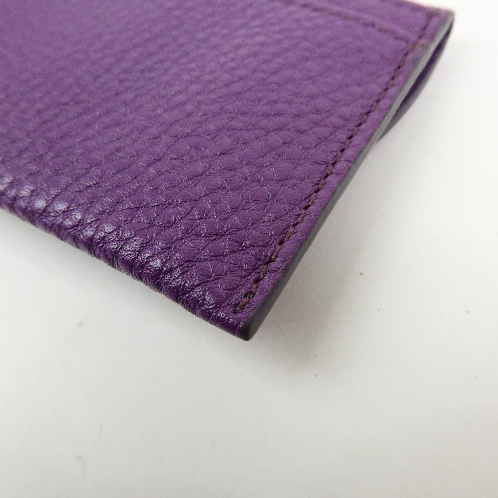 Ferragamo Gancini Leather Flap Button Card Case Purple Silver