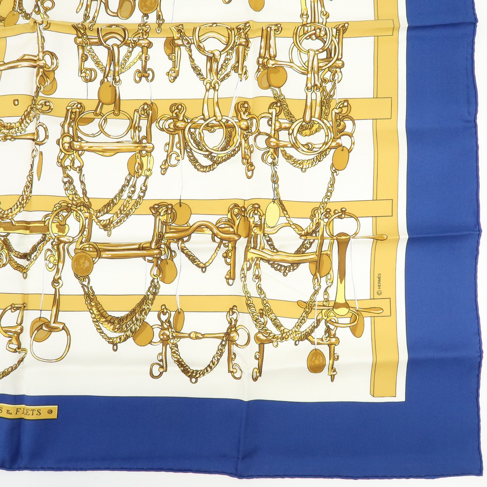 HERMES Carre 90 Set of 2 Silk 100% Scarf REPRISE MORS&FILETS