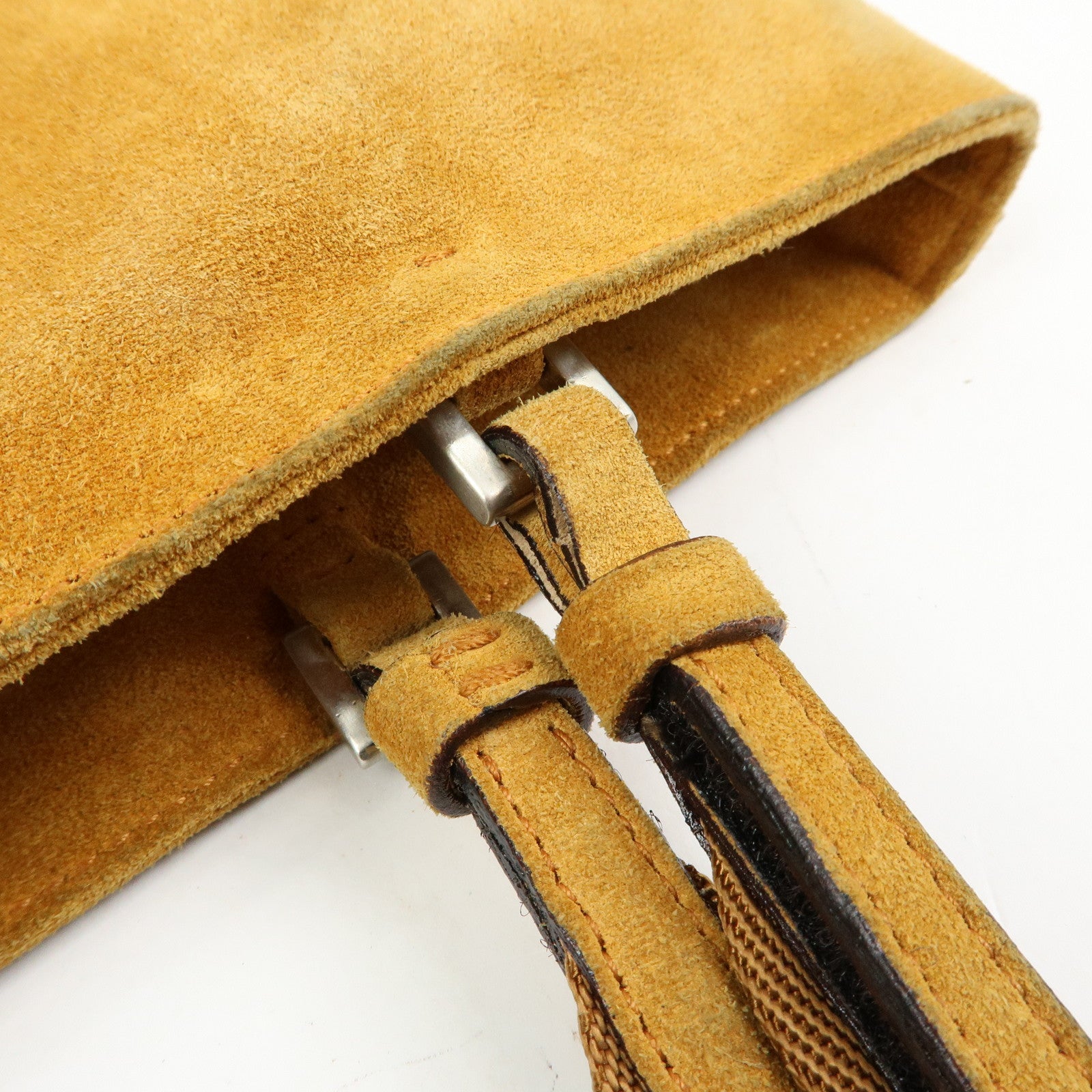 PRADA Suede Leather Hand Bag Tote Bag Maple Motif Yellow Beige