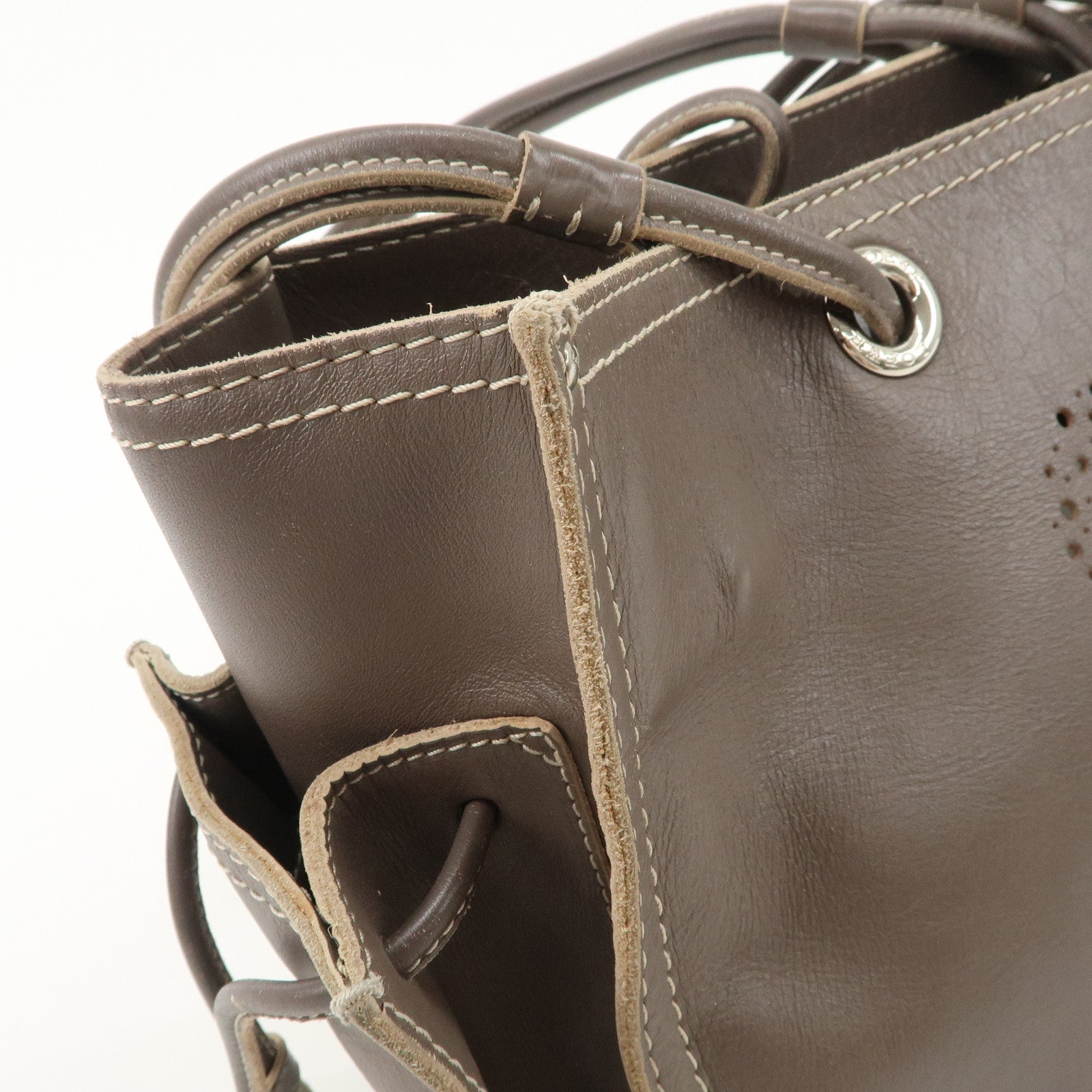 LOEWE Anagram Leather Shopper Tote Bag Shoulder Bag Brown Used