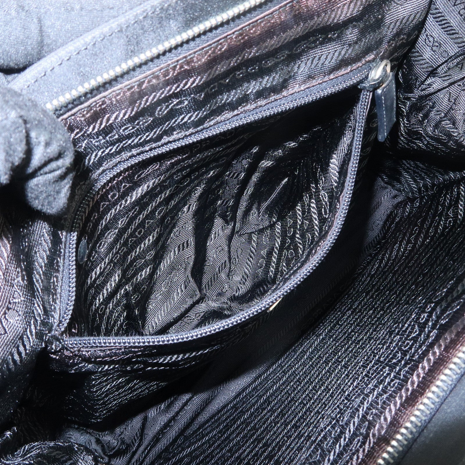 PRADA Triangle Logo Nylon Leather Shoulder Bag Hand Bag Black