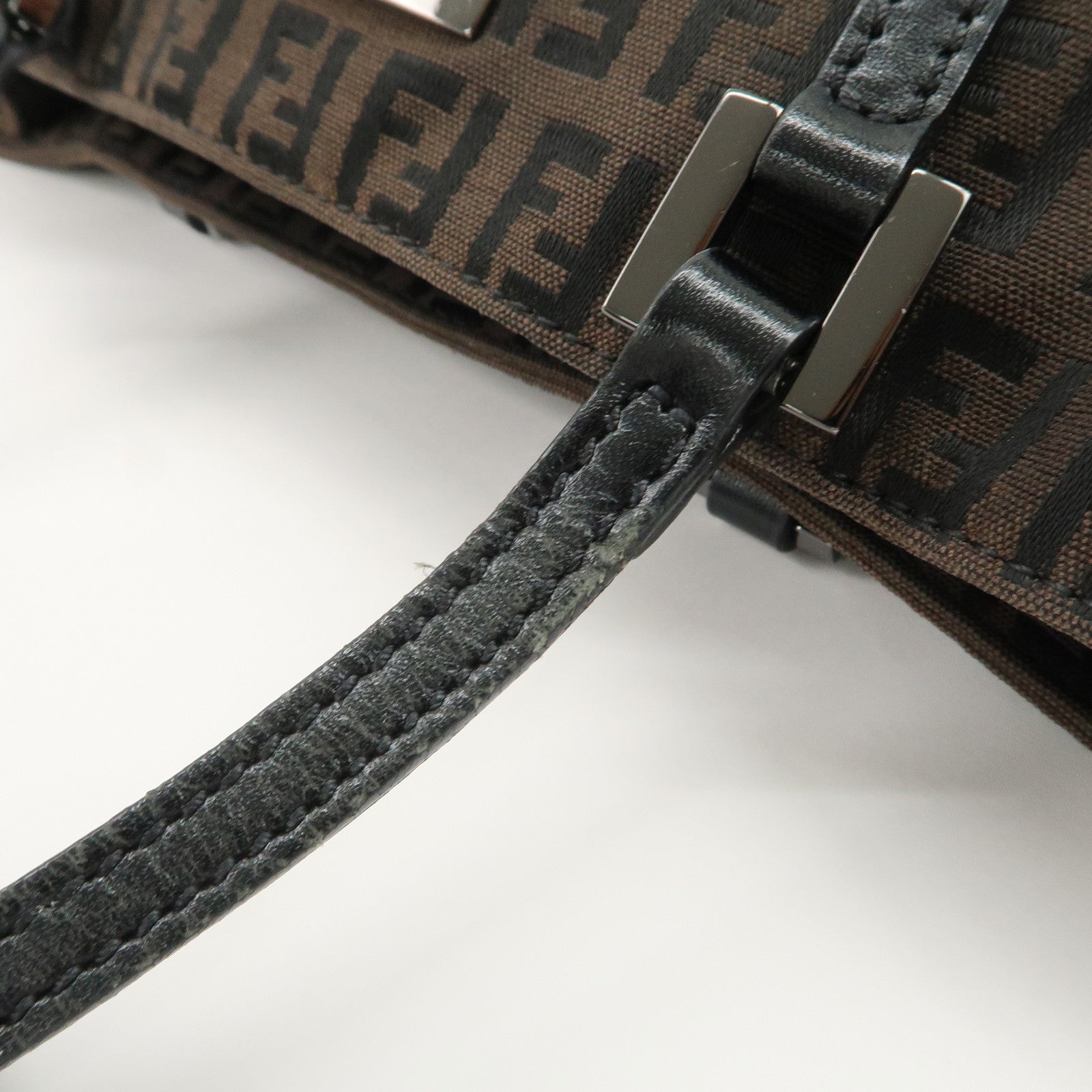 FENDI Zucchino Canvas Leather Tote Bag Hand Bag Dark Brown 8BH132