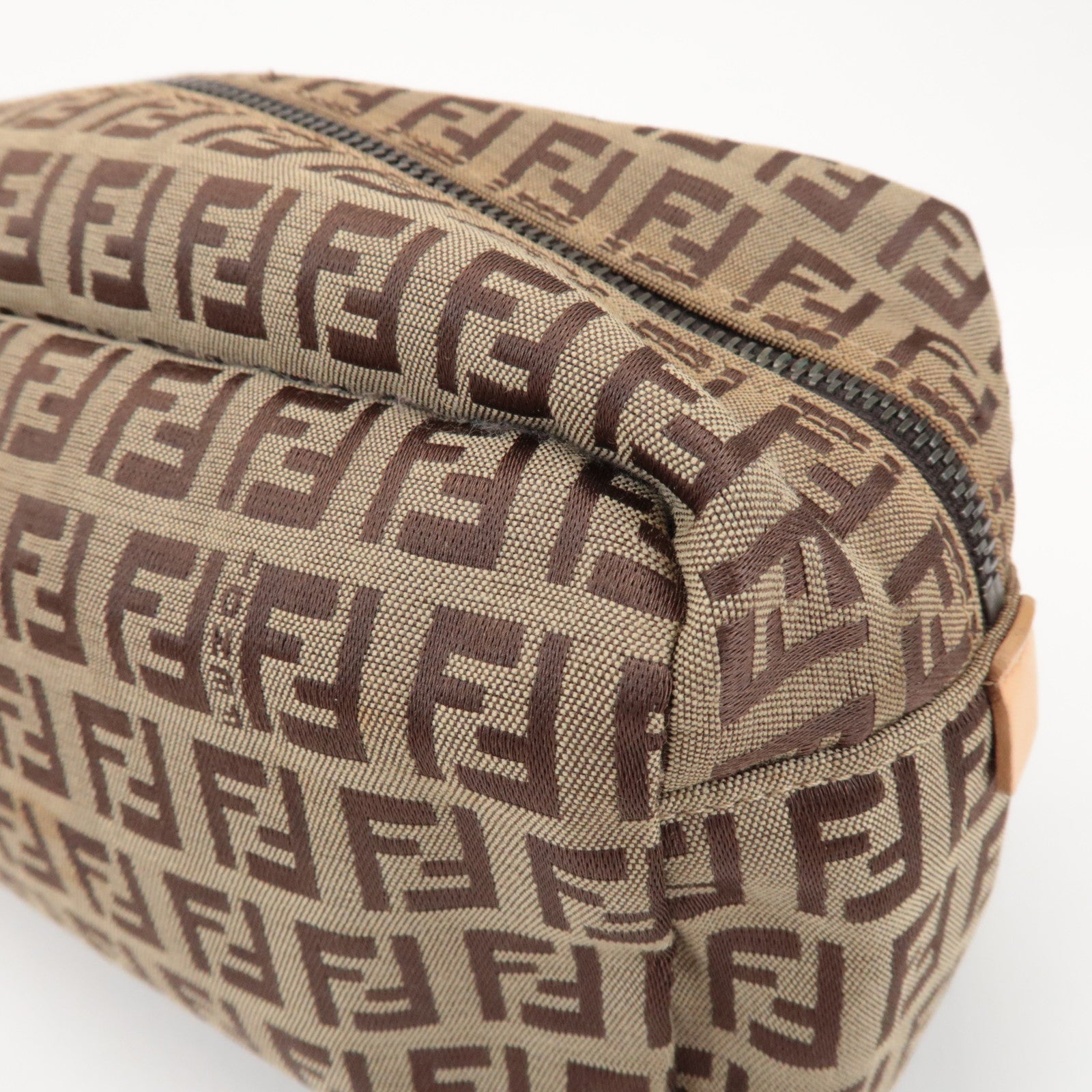 FENDI Zucchino Canvas Leather Pouch Cosmetic Pouch Brown