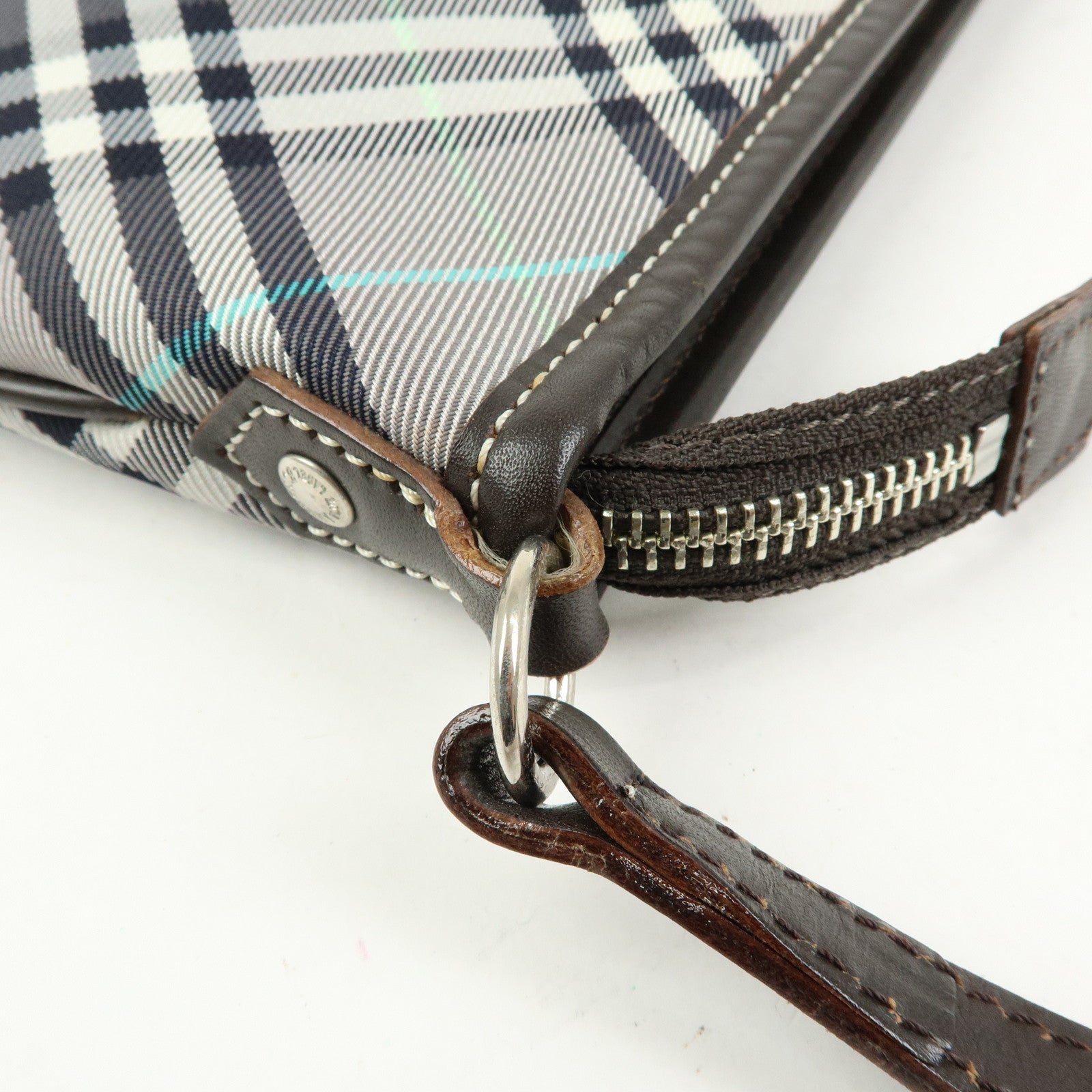 BURBERRY Blue Label Canvas Leather Shoulder Bag Grey Dark Brown
