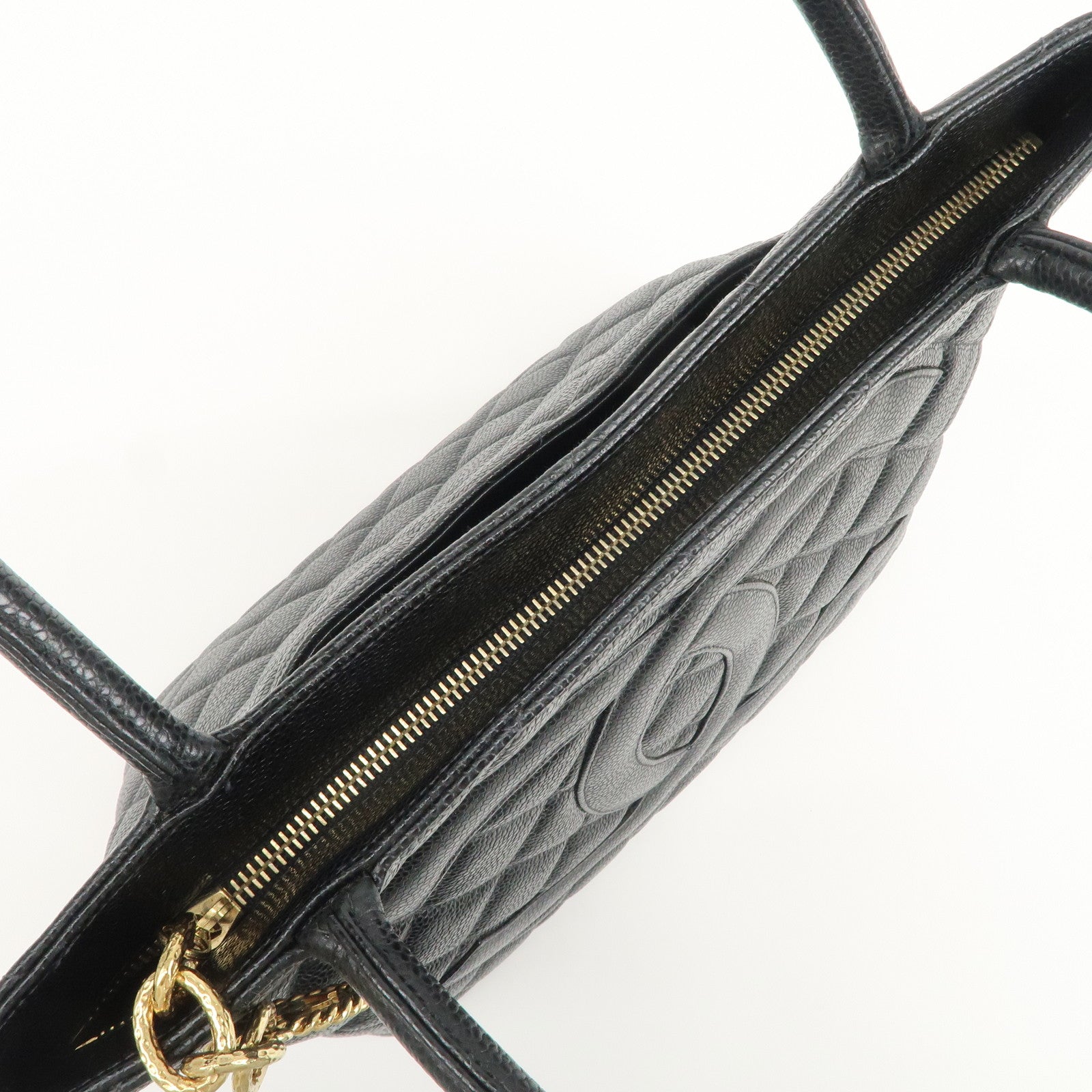 CHANEL Matelasse Caviarskin Medalion Tote Bag Hand Bag Black A01804 Used